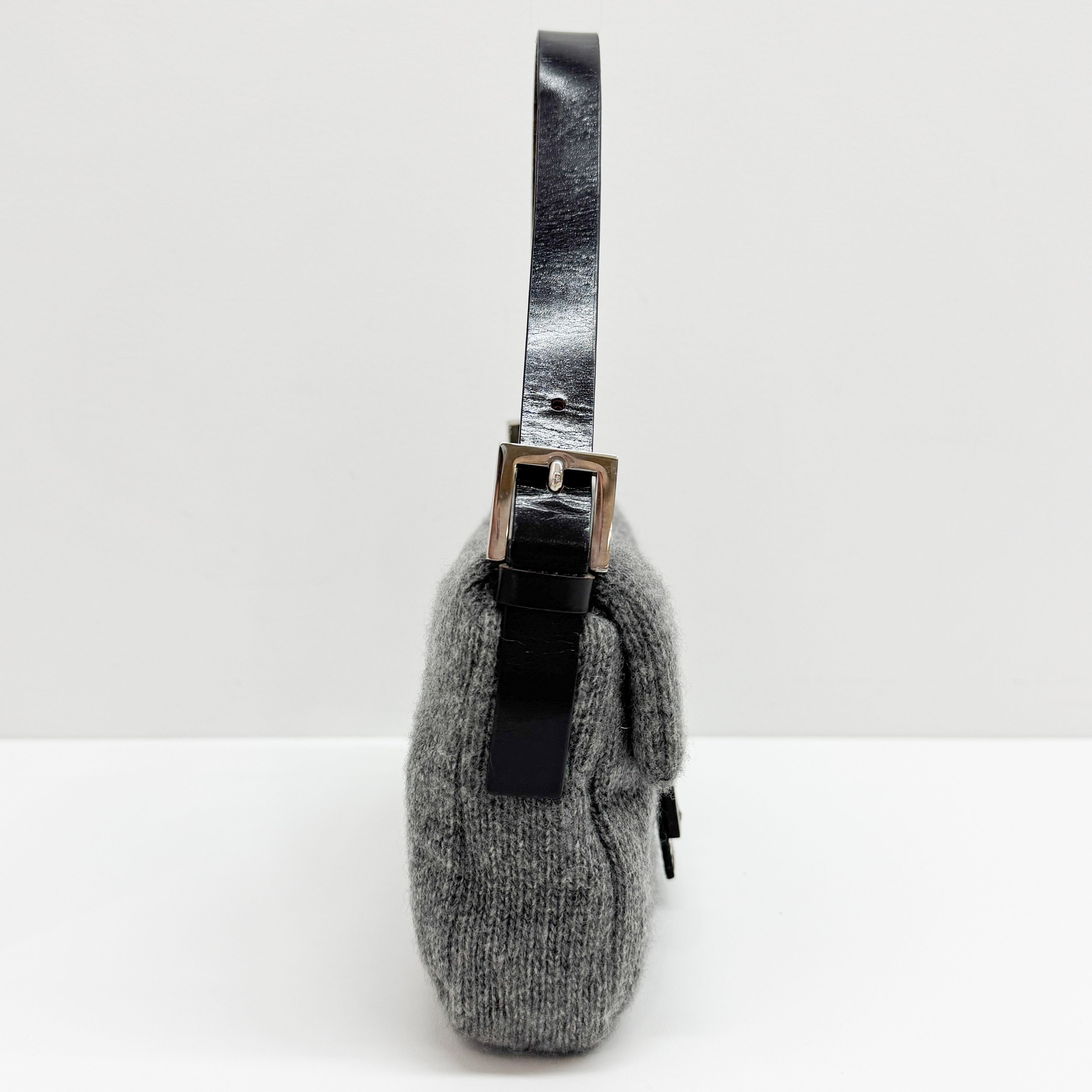 Baguette Grey Wool Shoulder Bag