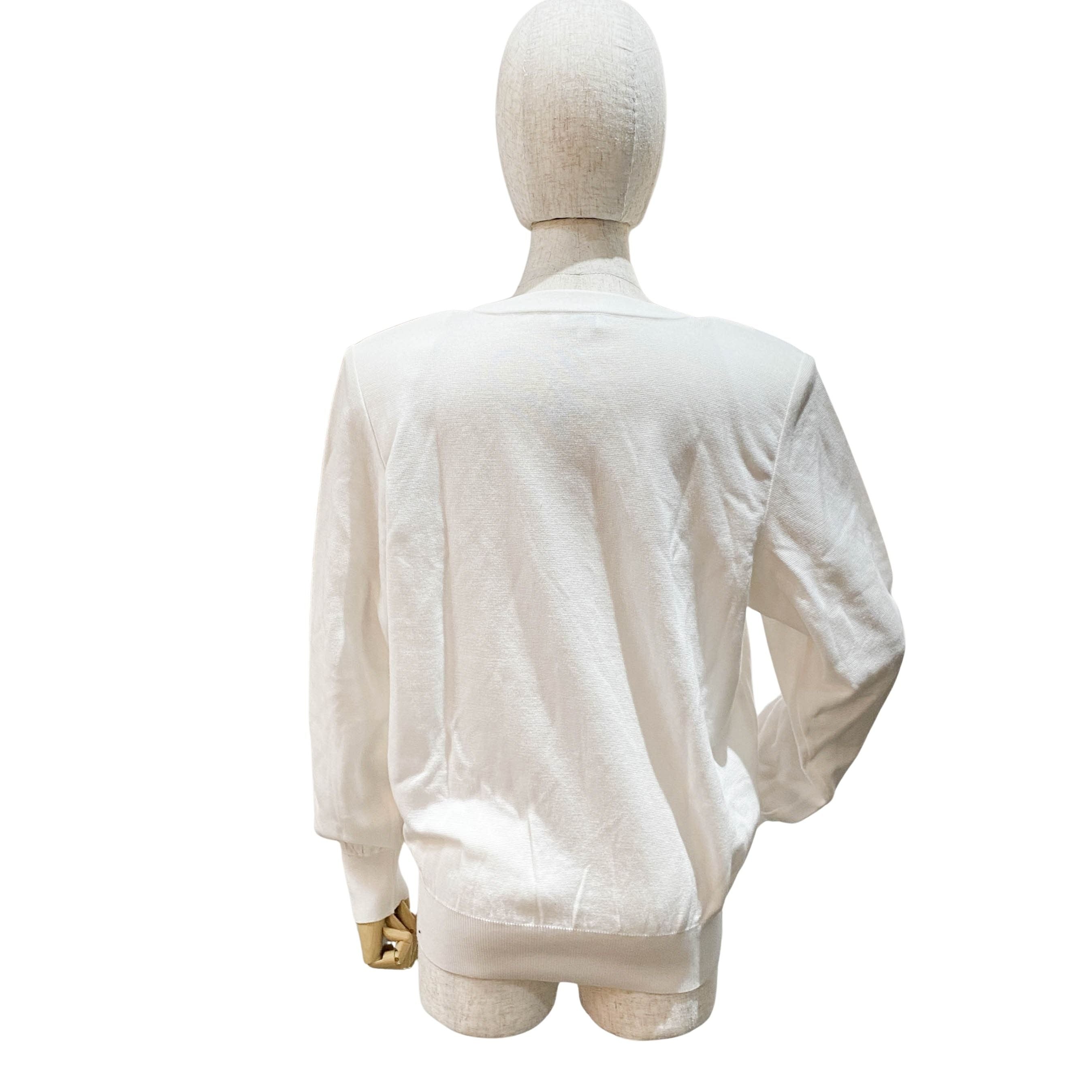 YSL Logo Size L White Cotton Cardigan