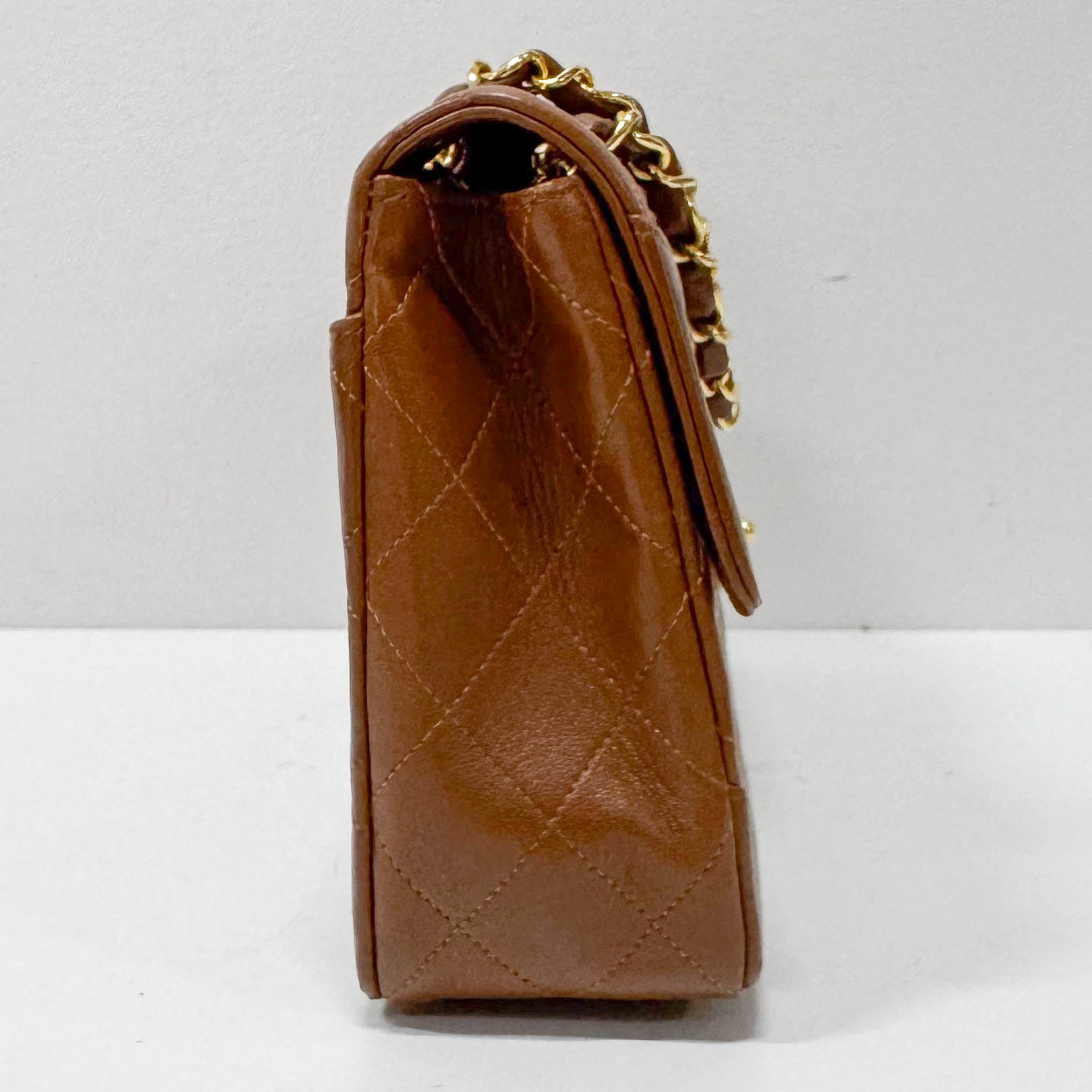 Timeless Classic Matelassé Brown Leather Shoulder Bag