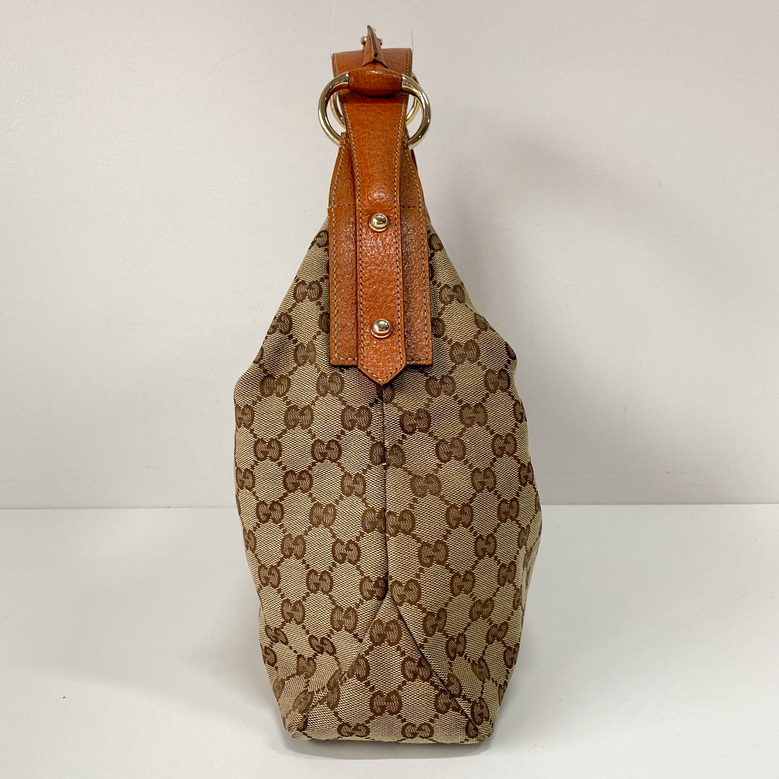 GG Brown Canvas Horsebit Hobo Bag