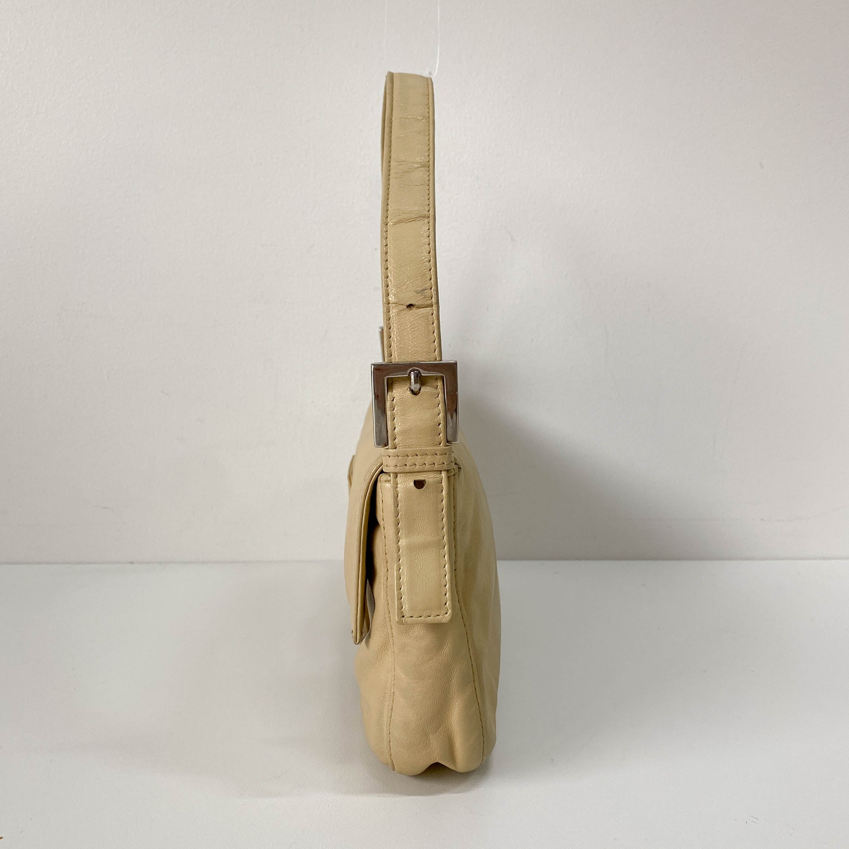 Baguette Beige Leather Shoulder Bag