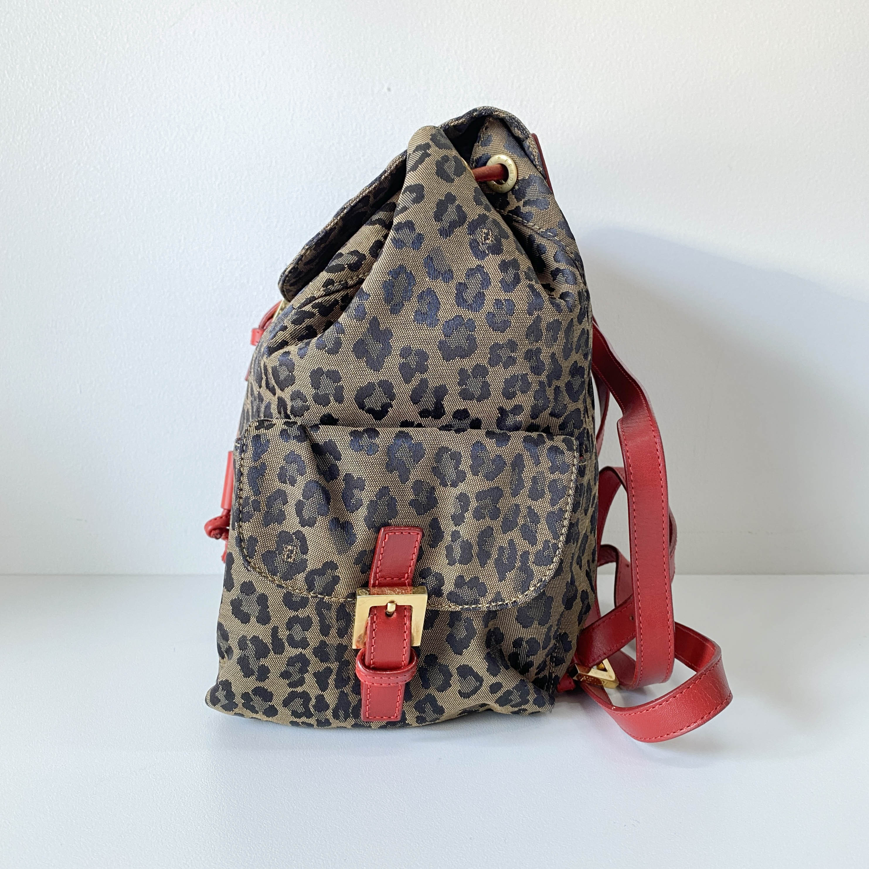 Brown Leopard Print Canvas Backpack