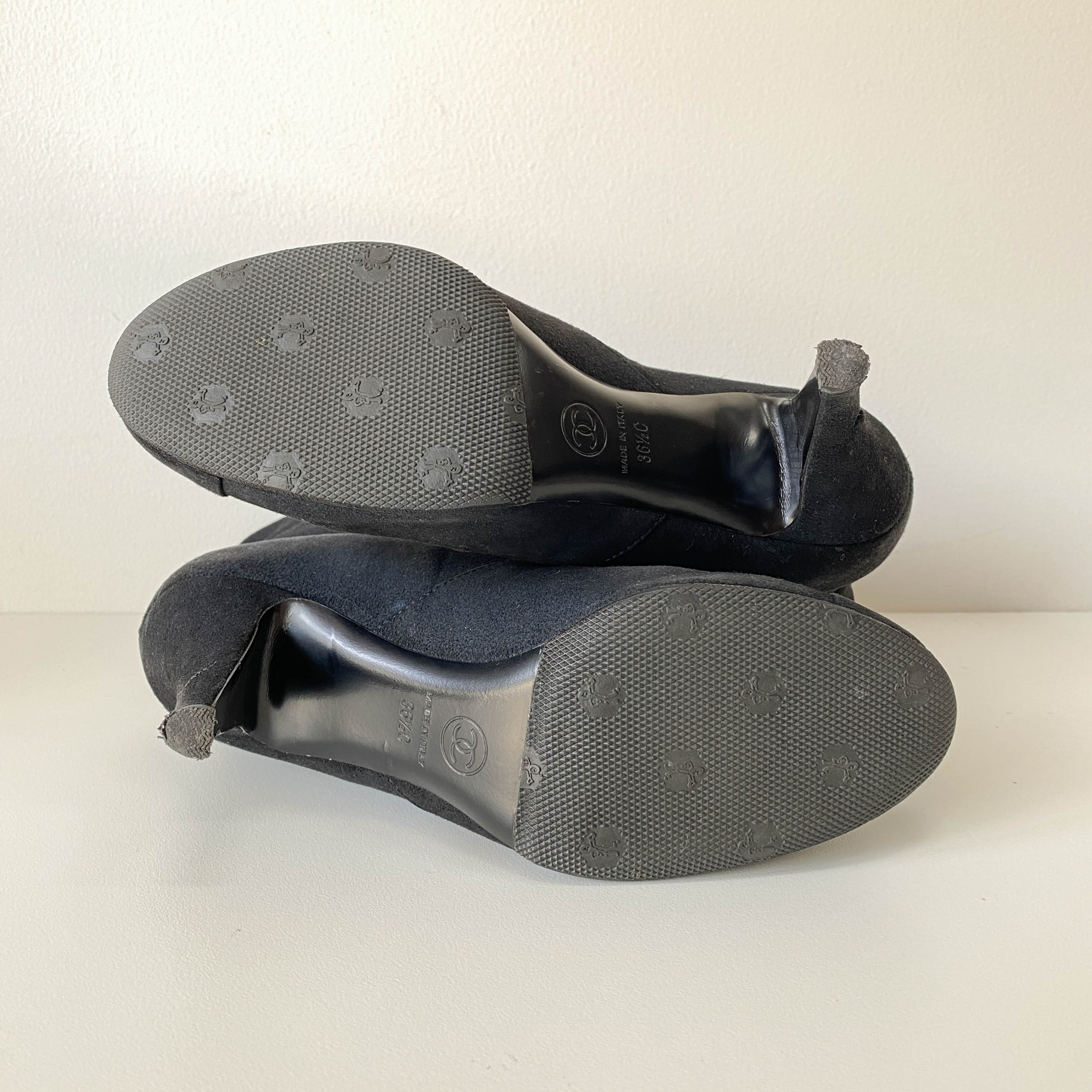 Size 36 1/2 Black Suede Calf High Boots