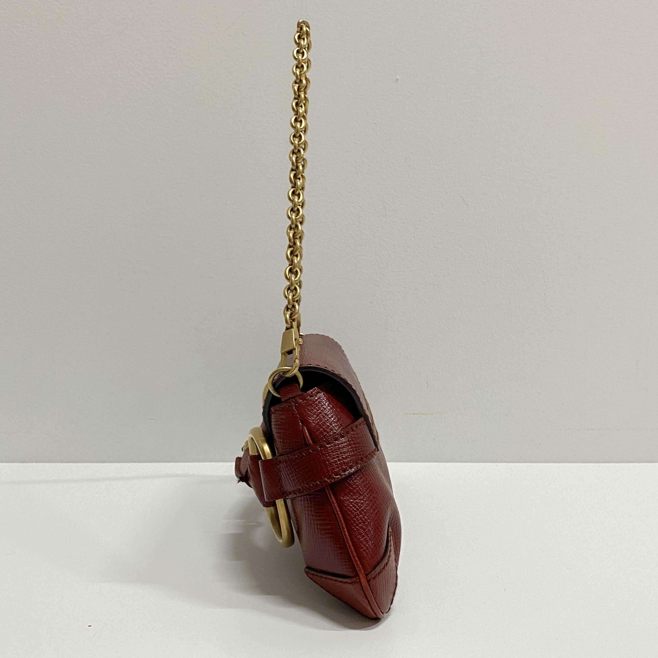 Horsebit Red Leather Chain Shoulder Bag