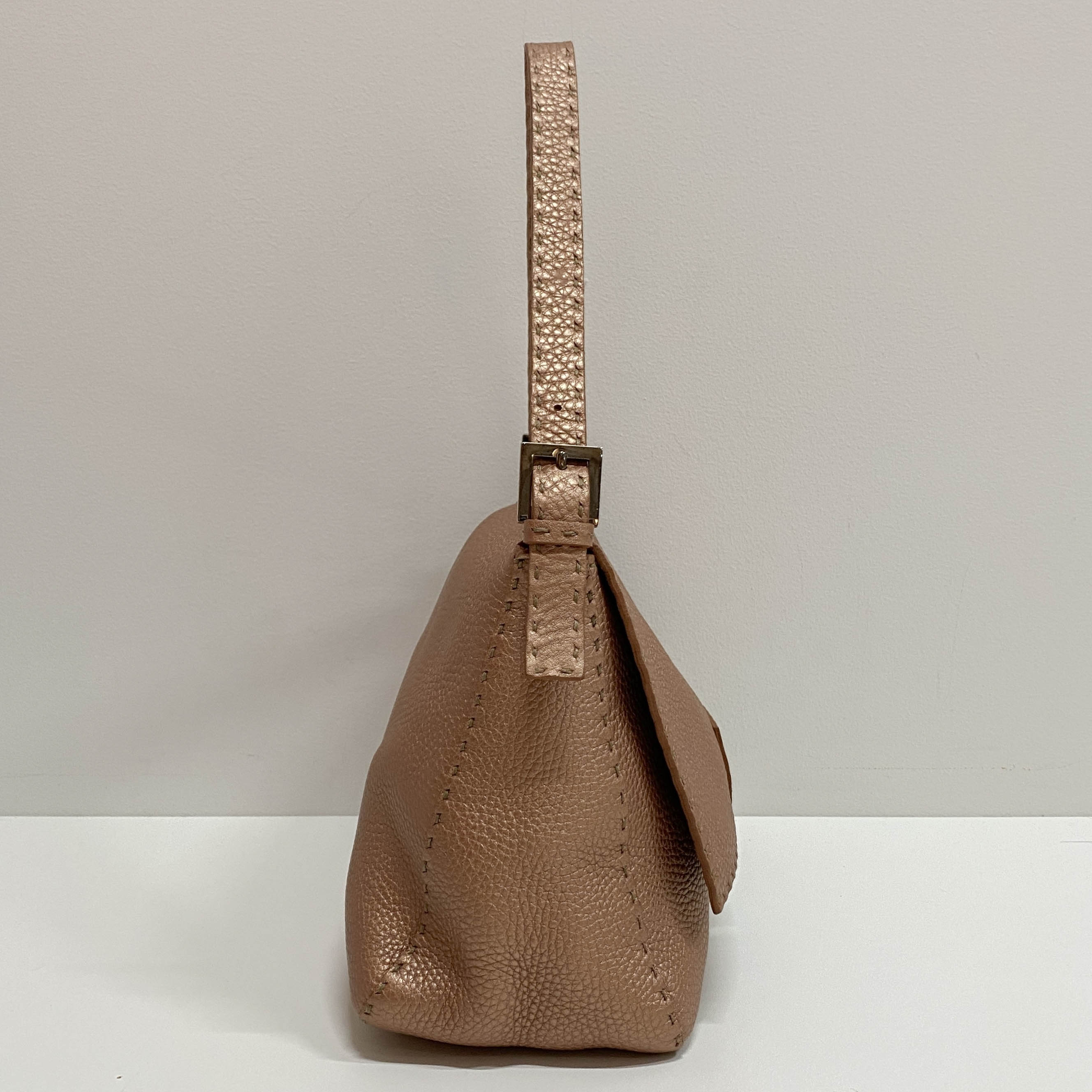 Mamma Baguette Rose Gold Leather Shoulder Bag