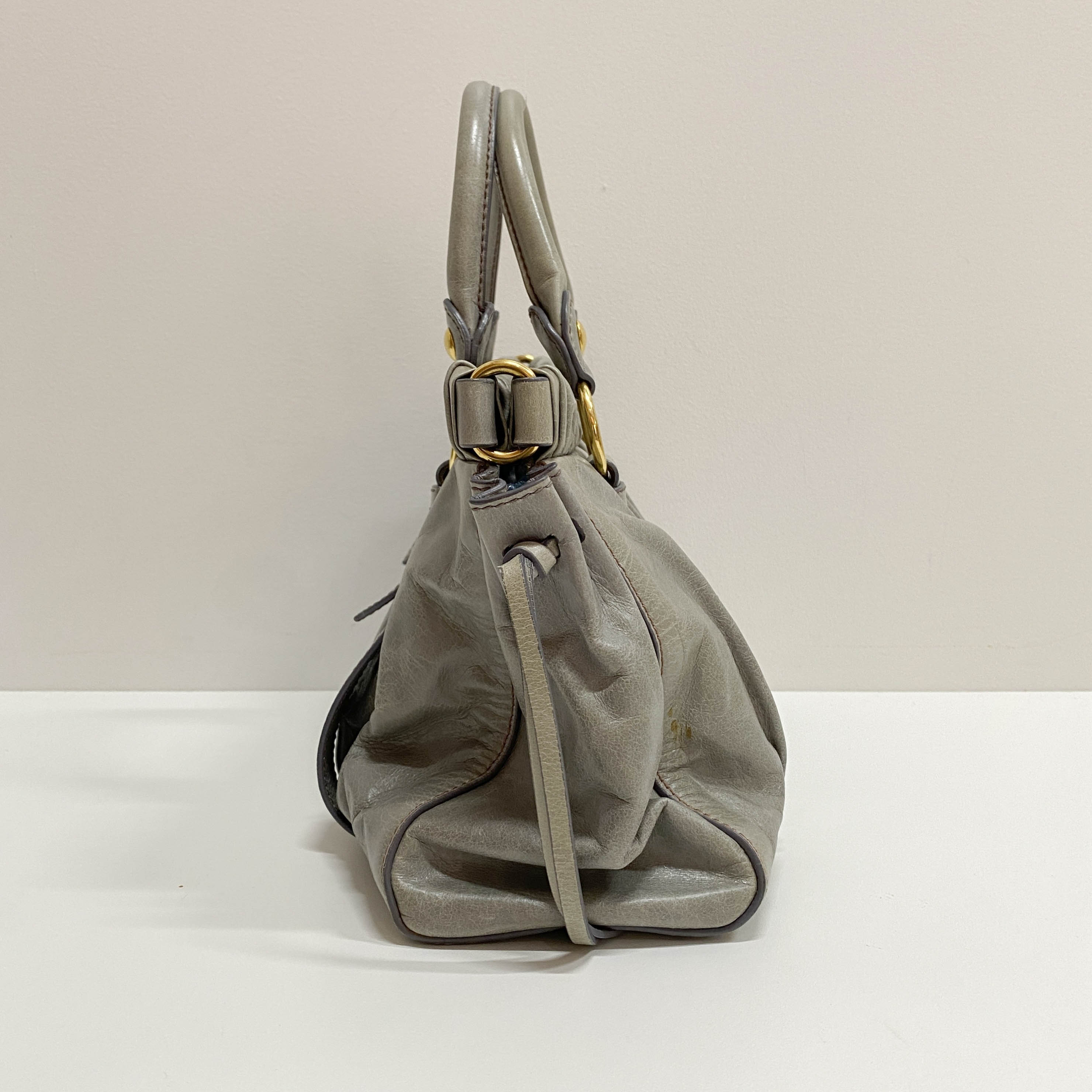Vitello Bauletto Grey Calfskin Leather Two Way Bag