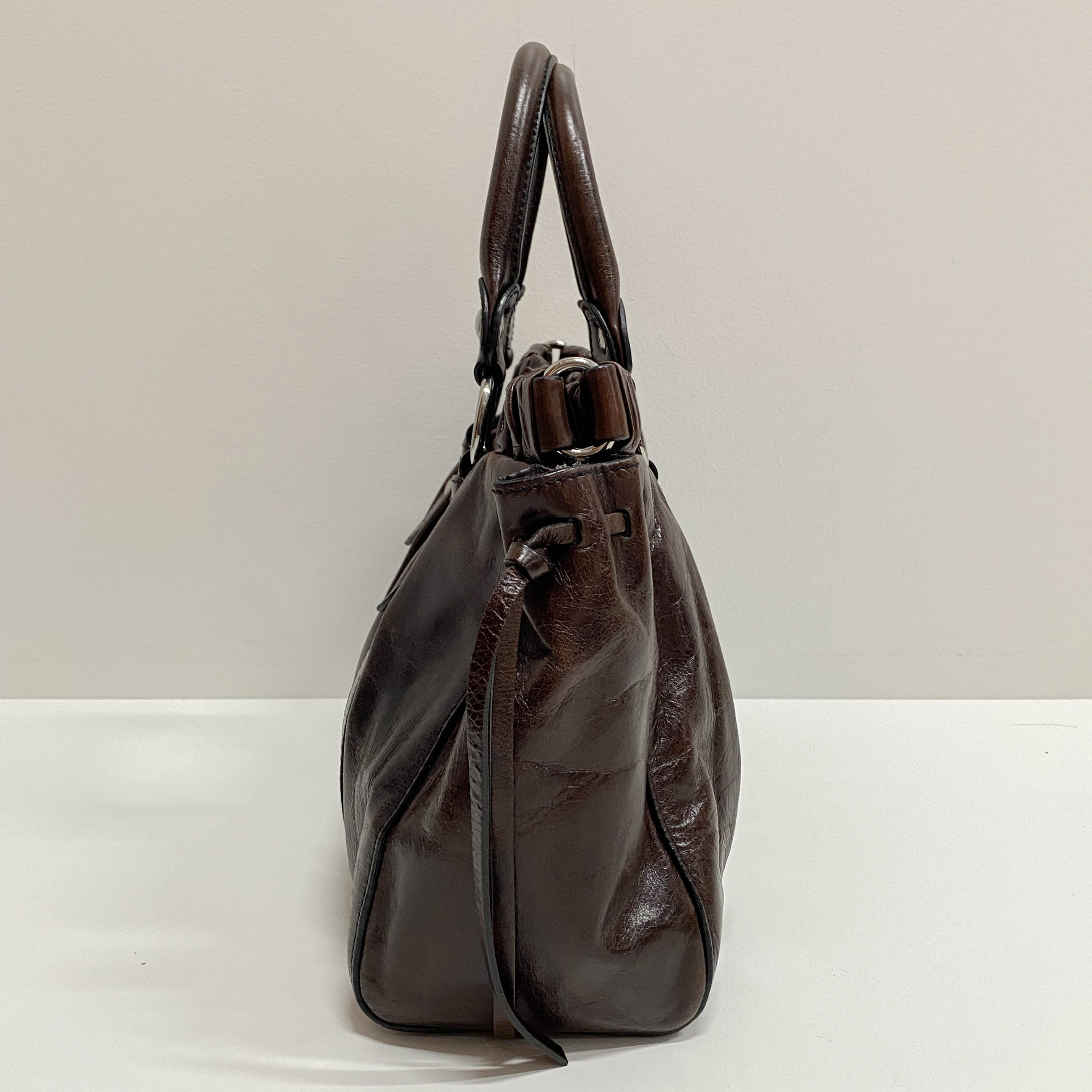 Vitello Bauletto Dark Brown Calfskin Leather Two Way Bag