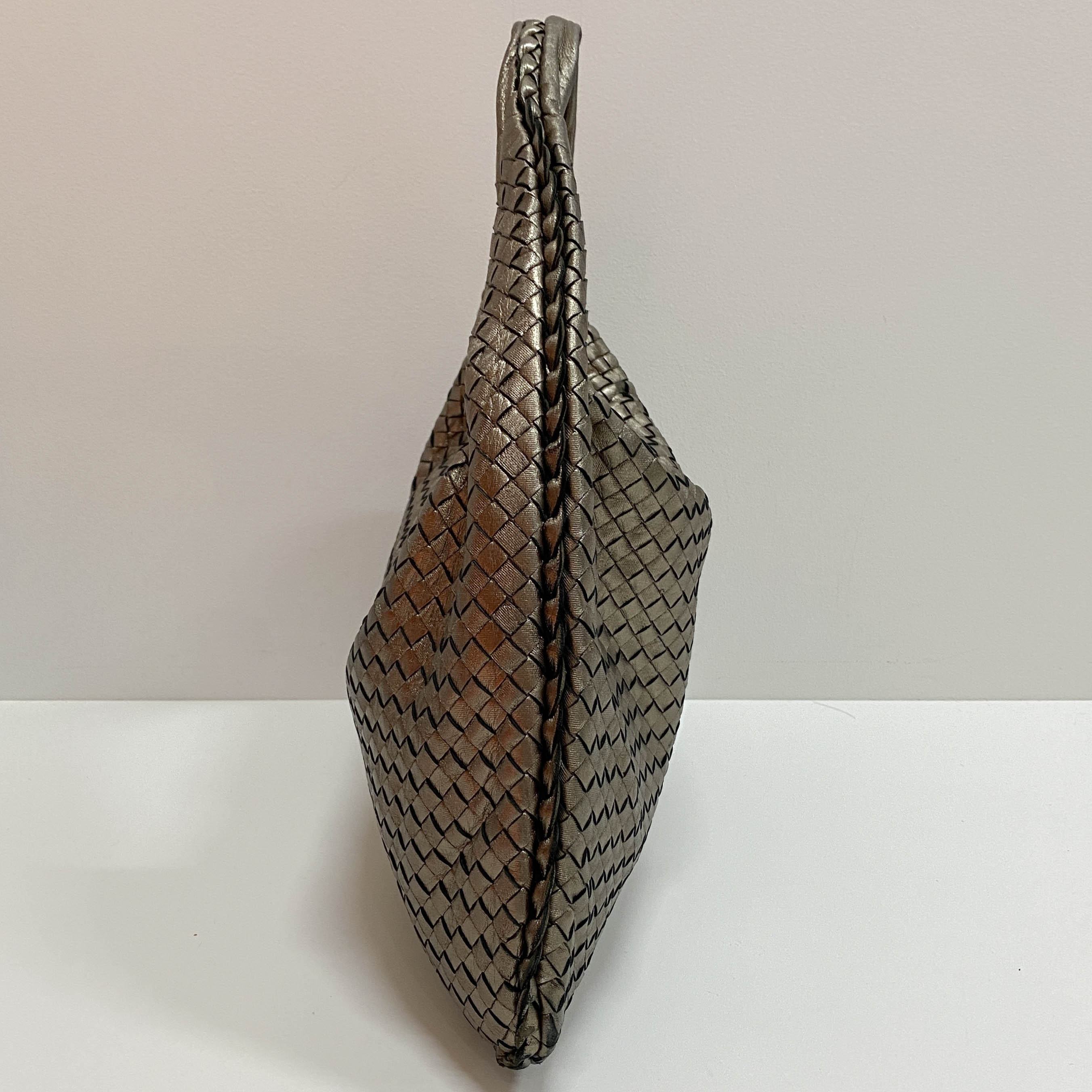 Intrecciato Gold Leather Hobo Bag