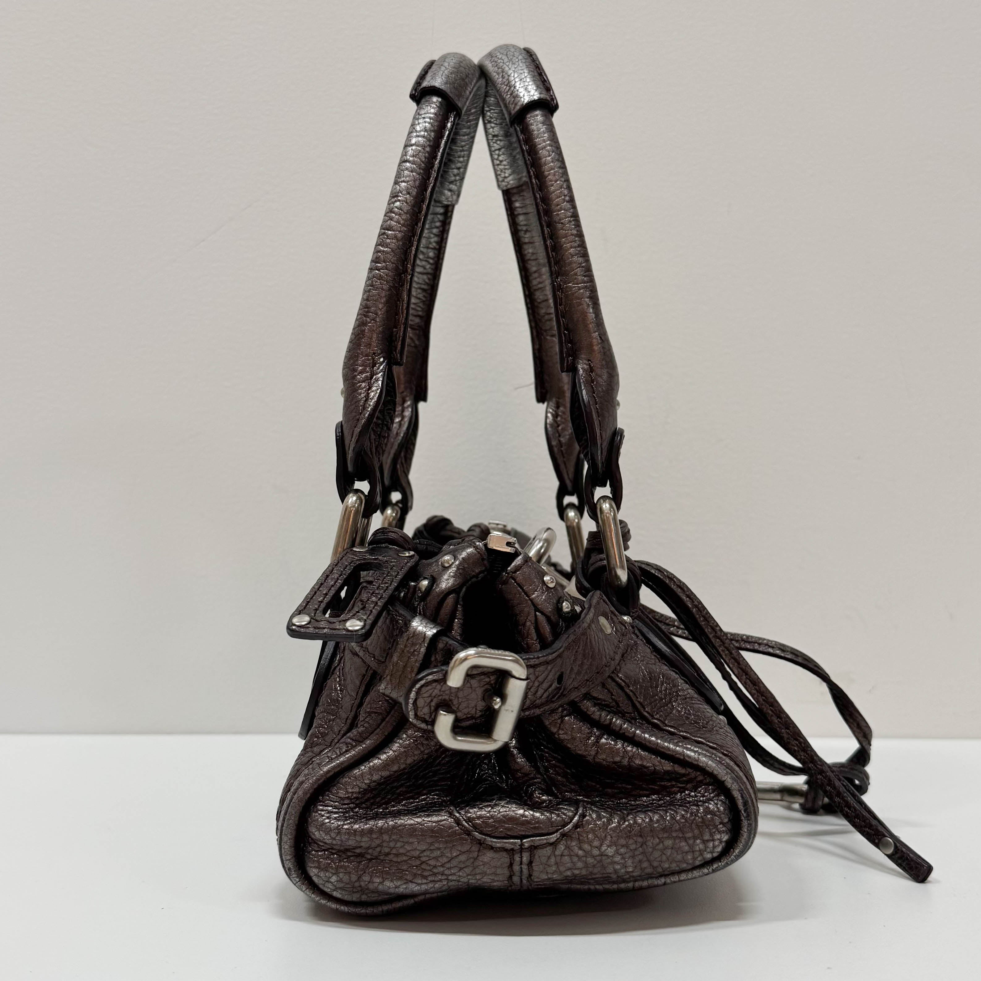 Mini Paddington Rose/Black Metallic Calfskin Leather Hand Bag