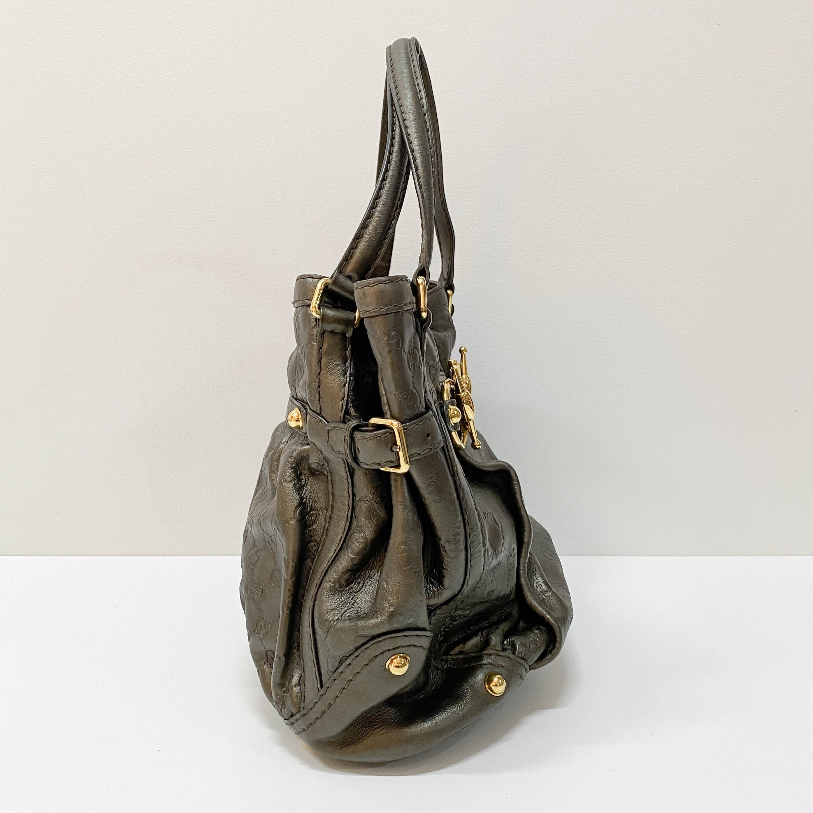 Guccisima Metalic Green Leather Hobo Shoulder Bag