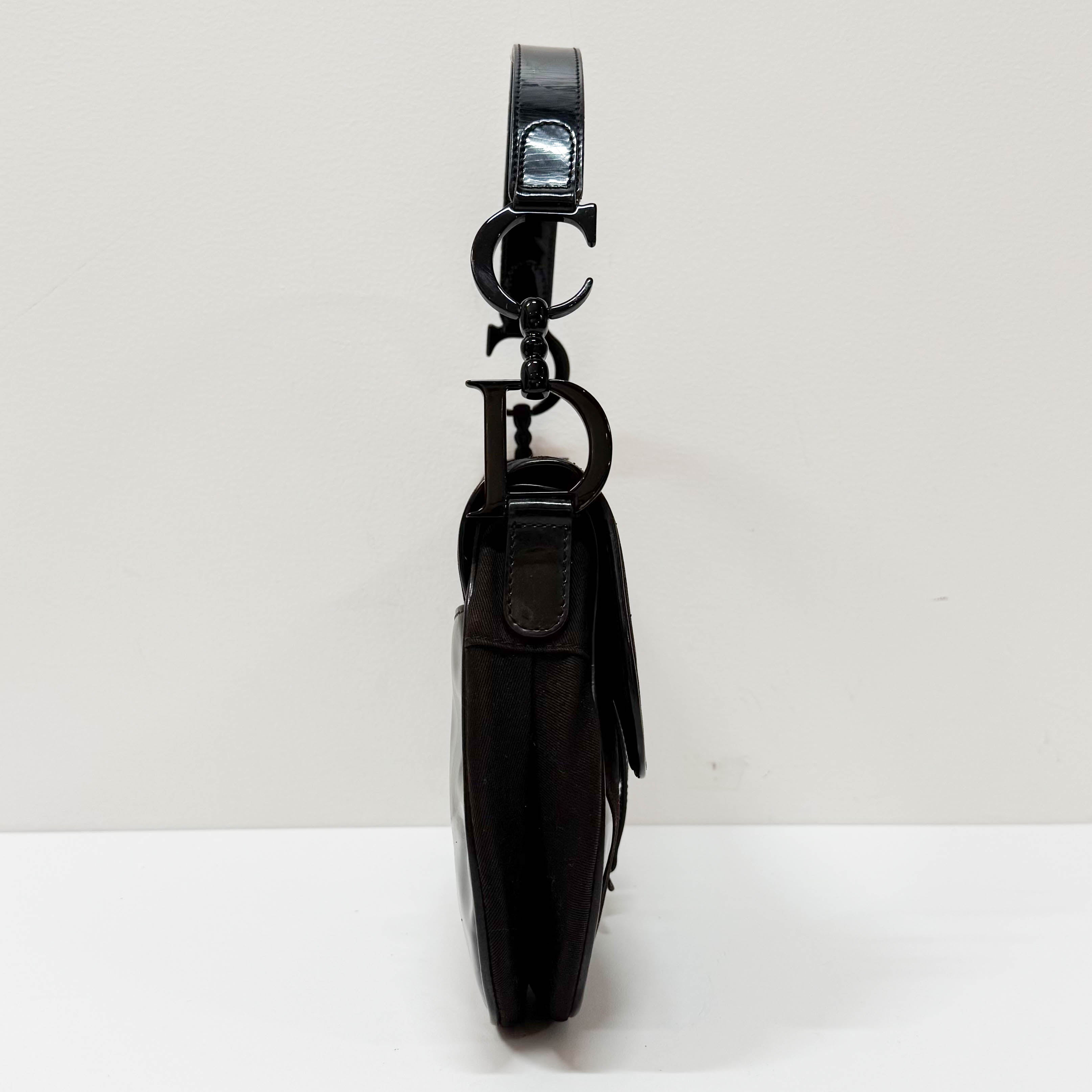 Saddle Brown Cotton & Patent Leather Shoulder Bag