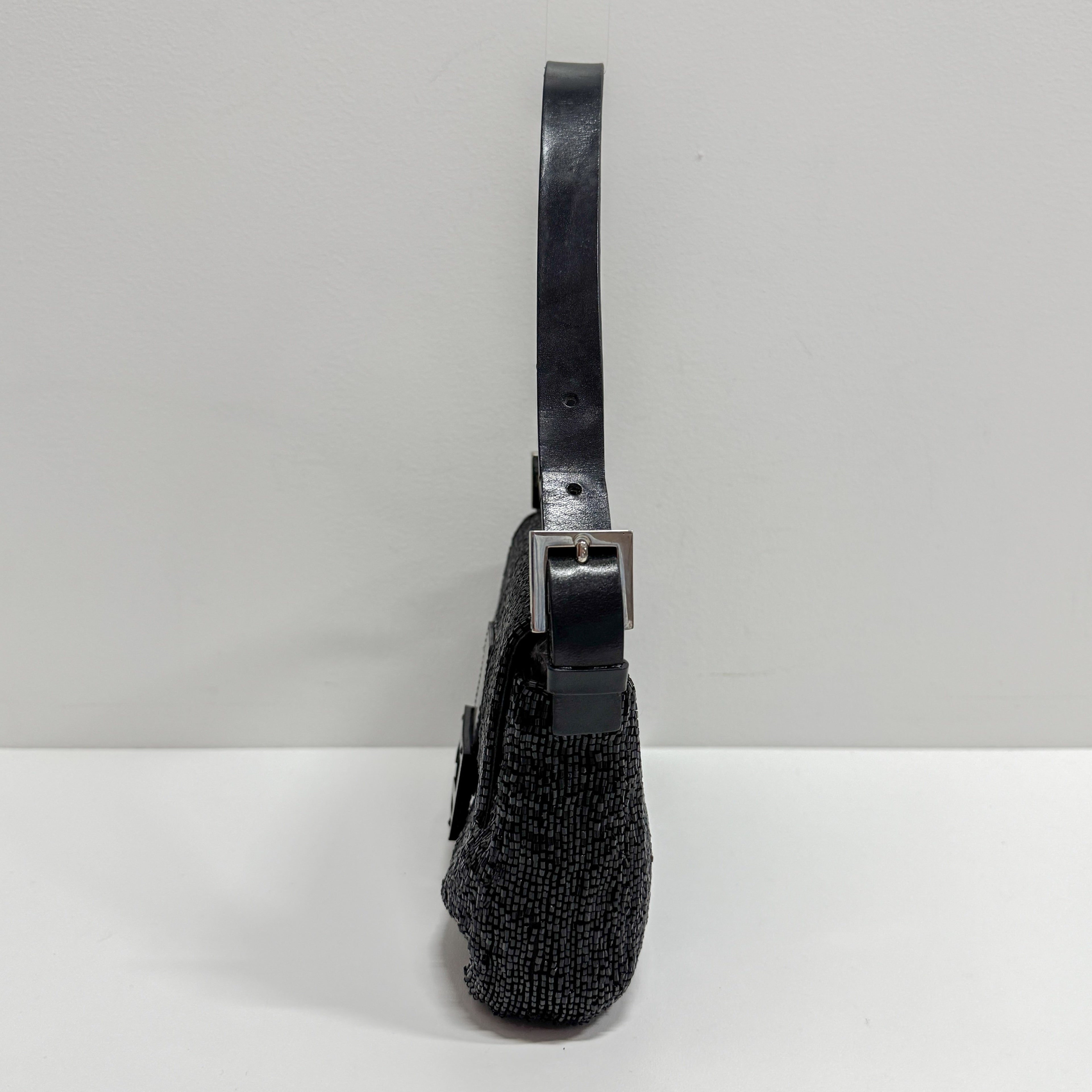 Baguette Black Beaded Shoulder Bag