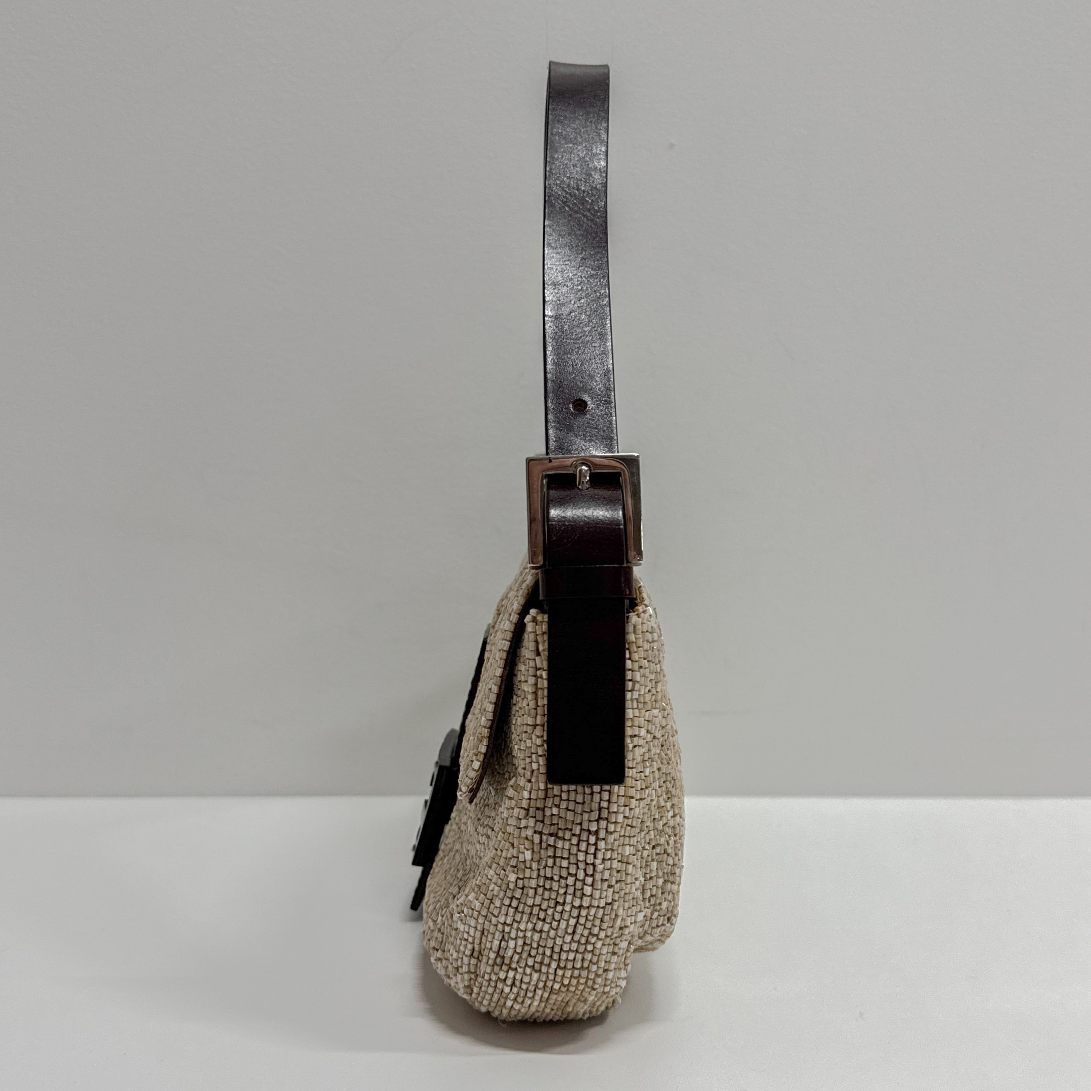 Baguette Beige Beaded Shoulder Bag