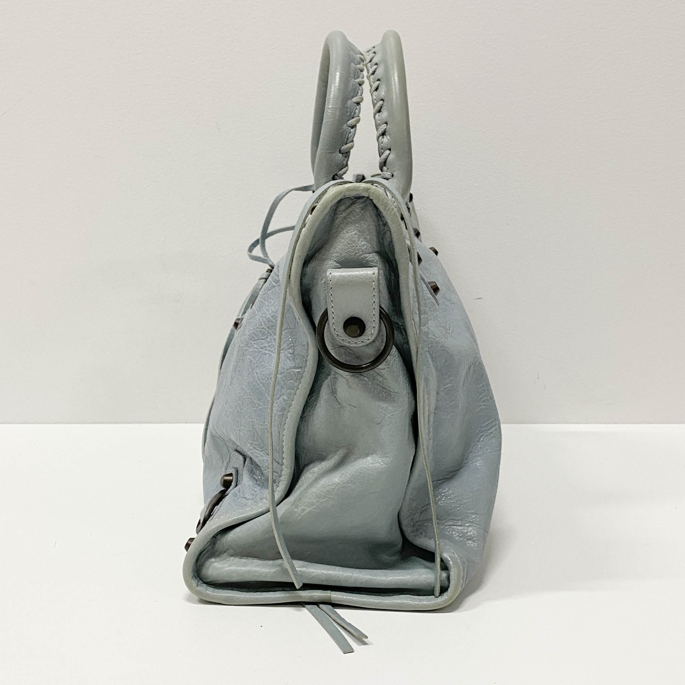 The City Blue Calfskin Leather Two Way Bag