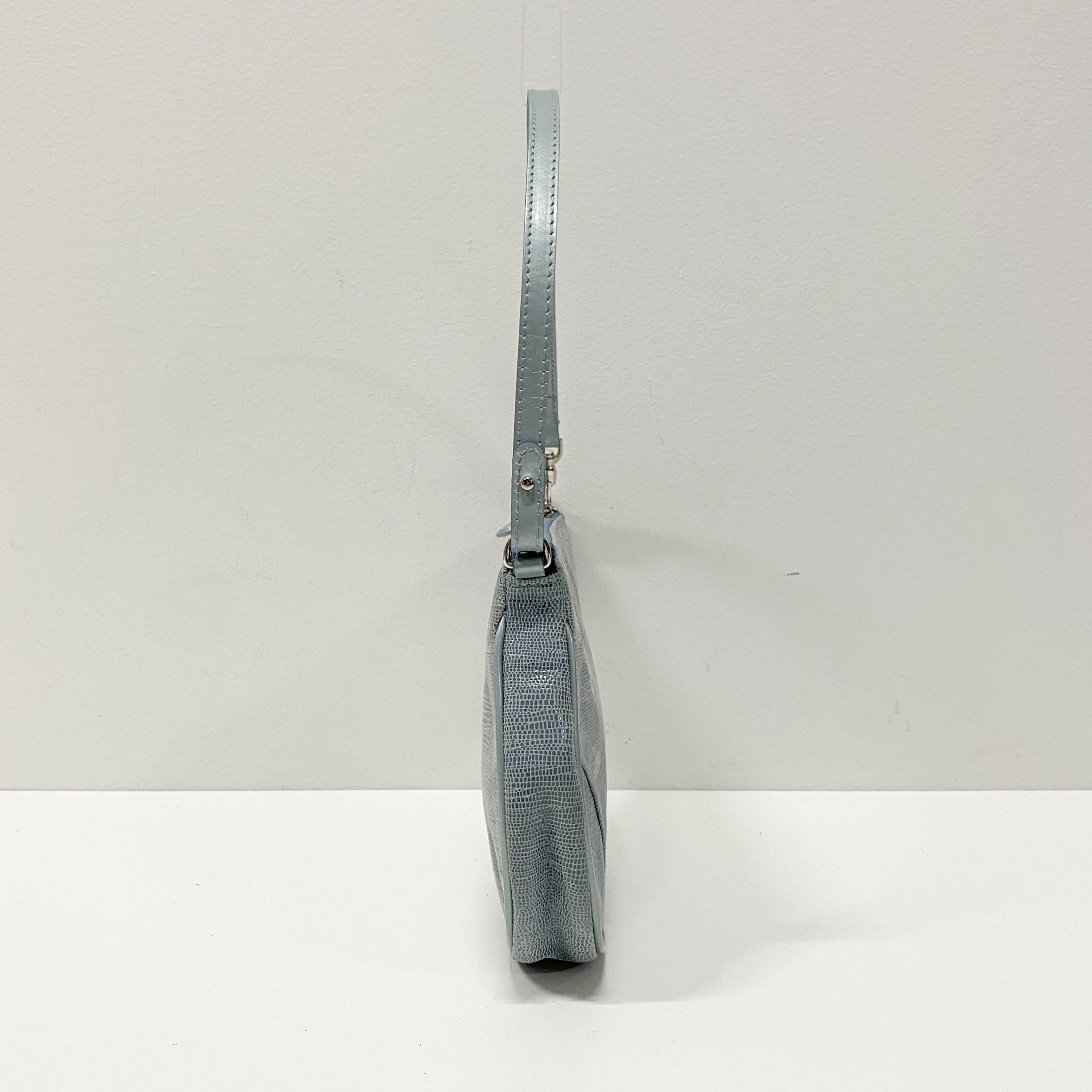 Saddle Blue Embossed Lizard Canvas Shoulder Bag