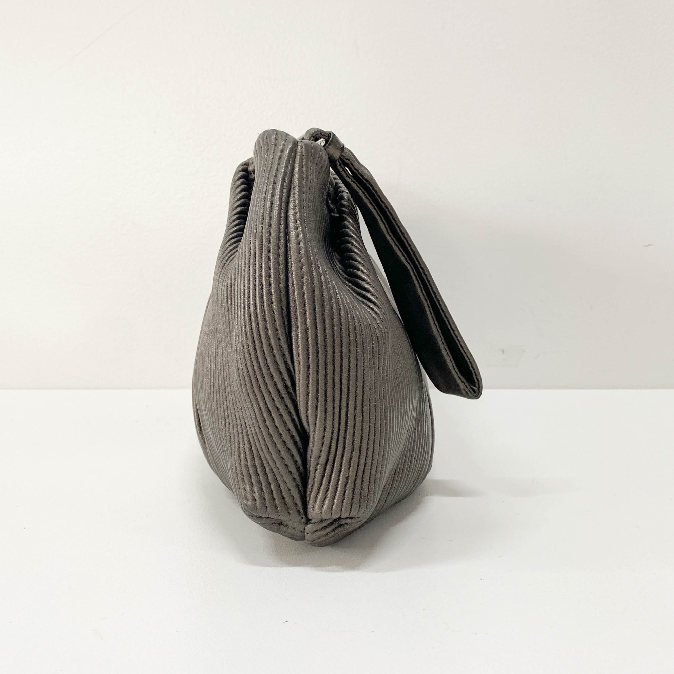 Metallic Grey Leather Clutch Bag