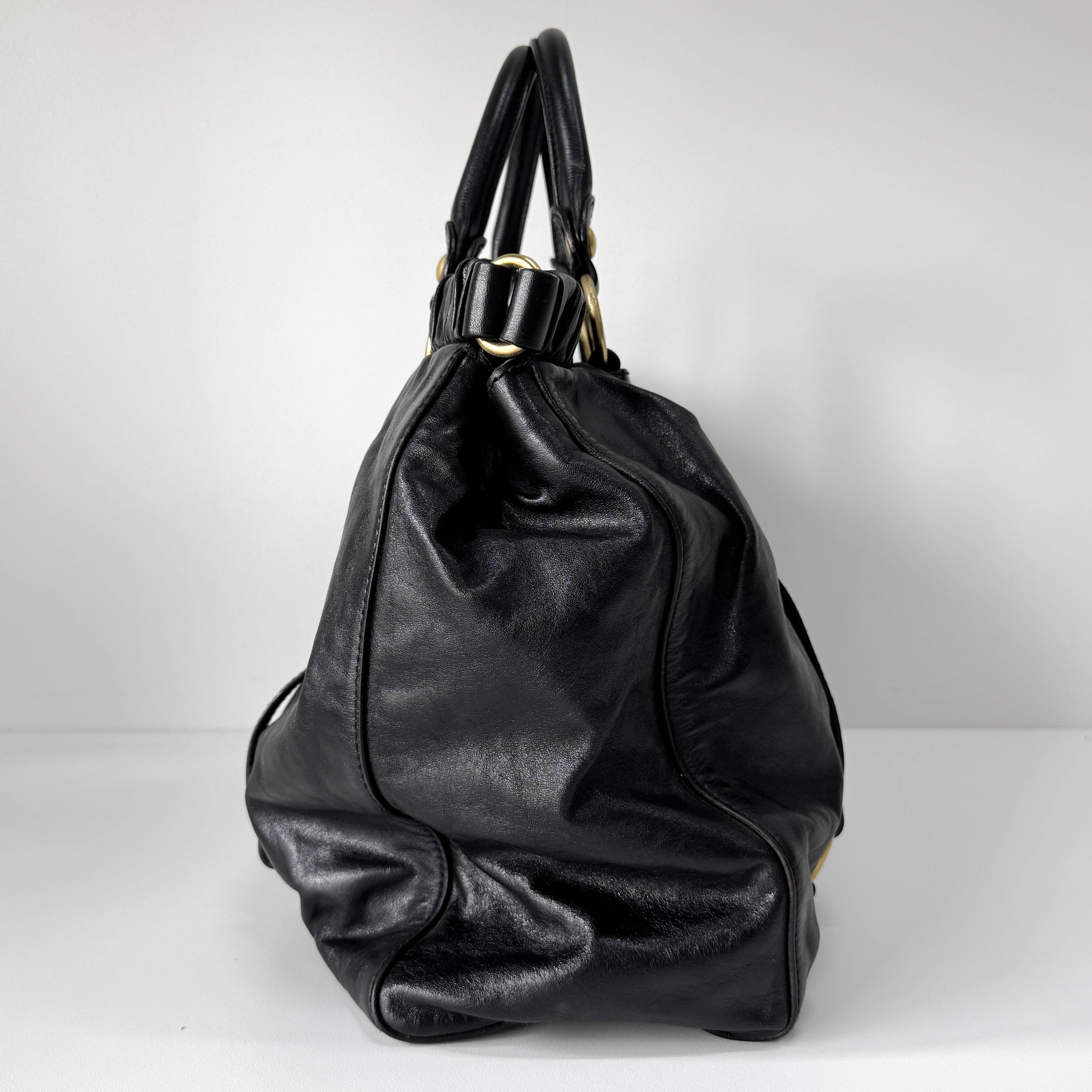 Vitello Black Calfskin Leather Two Way Bag