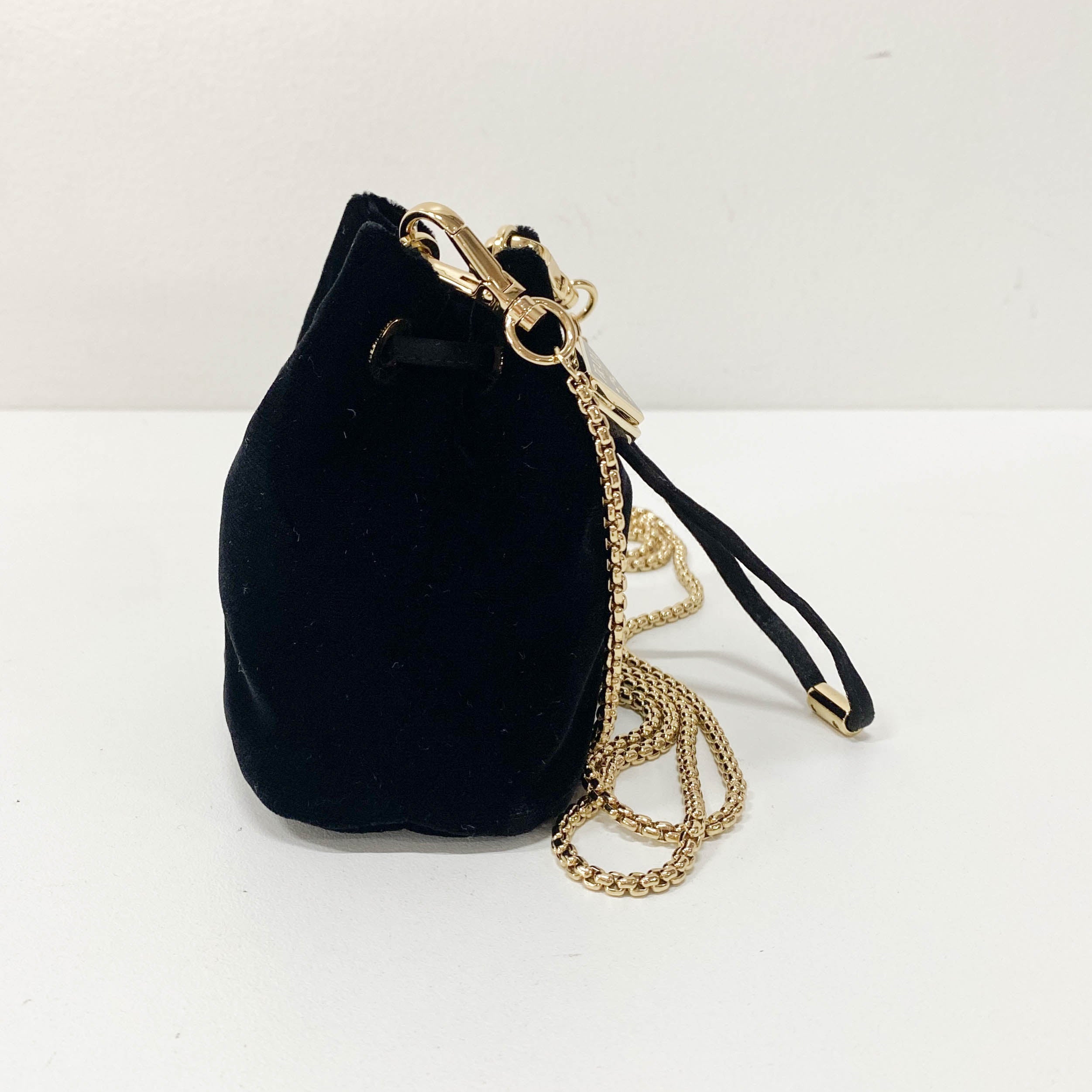 Gold Chain Black Velvet Mini Pouch Bag