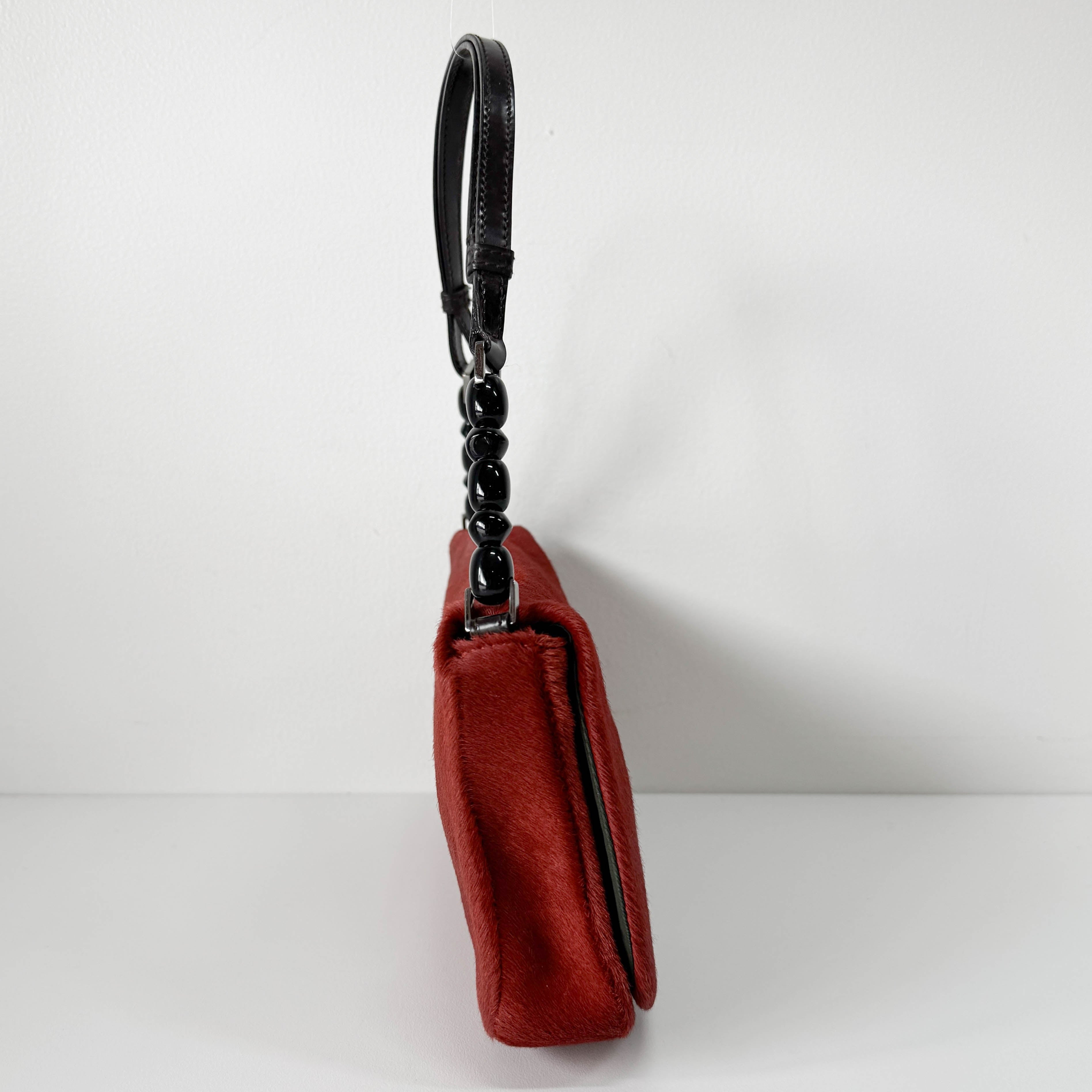 Malice Pearl Red Pony Hair Shoulder Bag