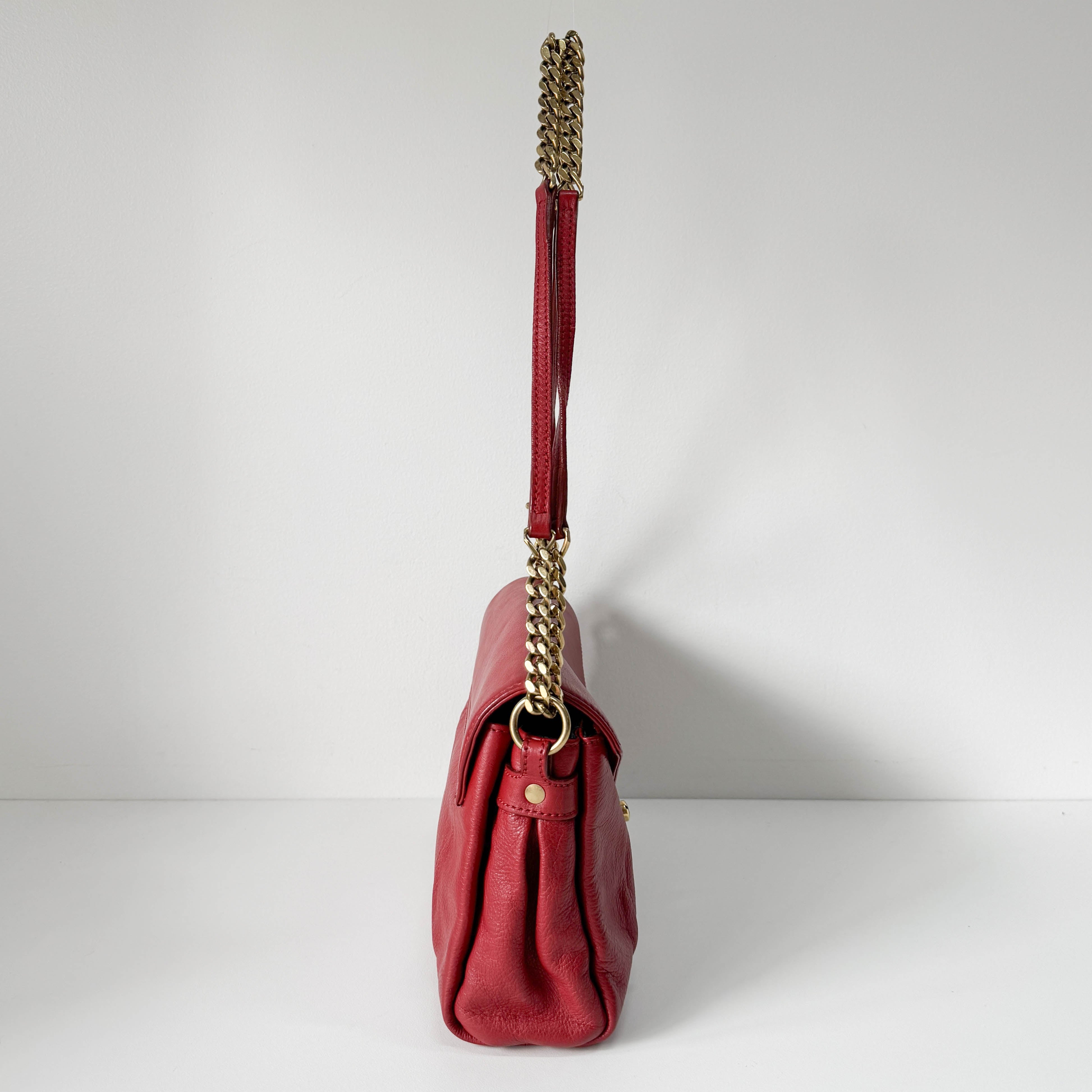 Dandy Red Leather Chain Strap Shoulder Bag
