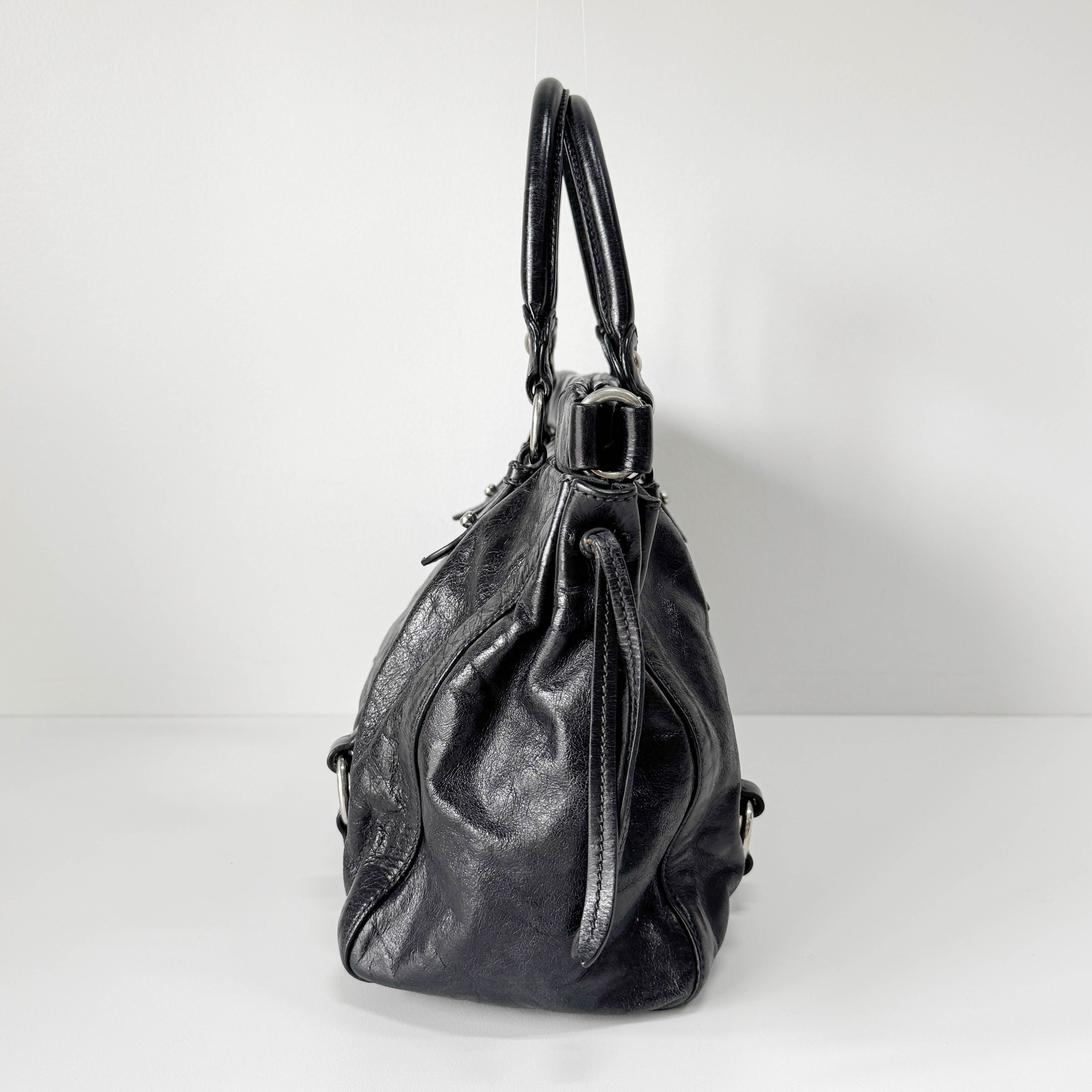 Vitello Black Leather Two Way Bag