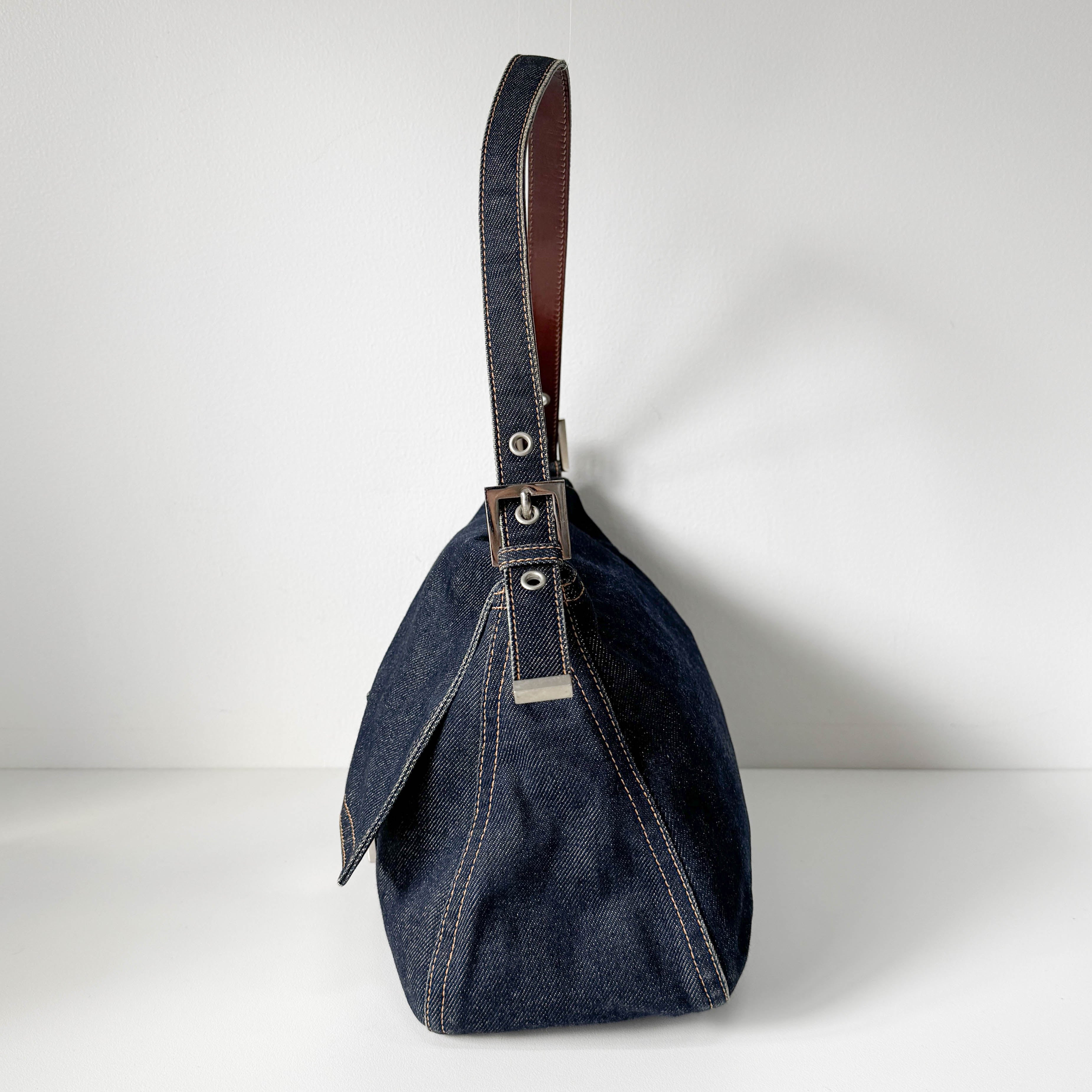 Mamma Baguette Blue Denim Shoulder Bag