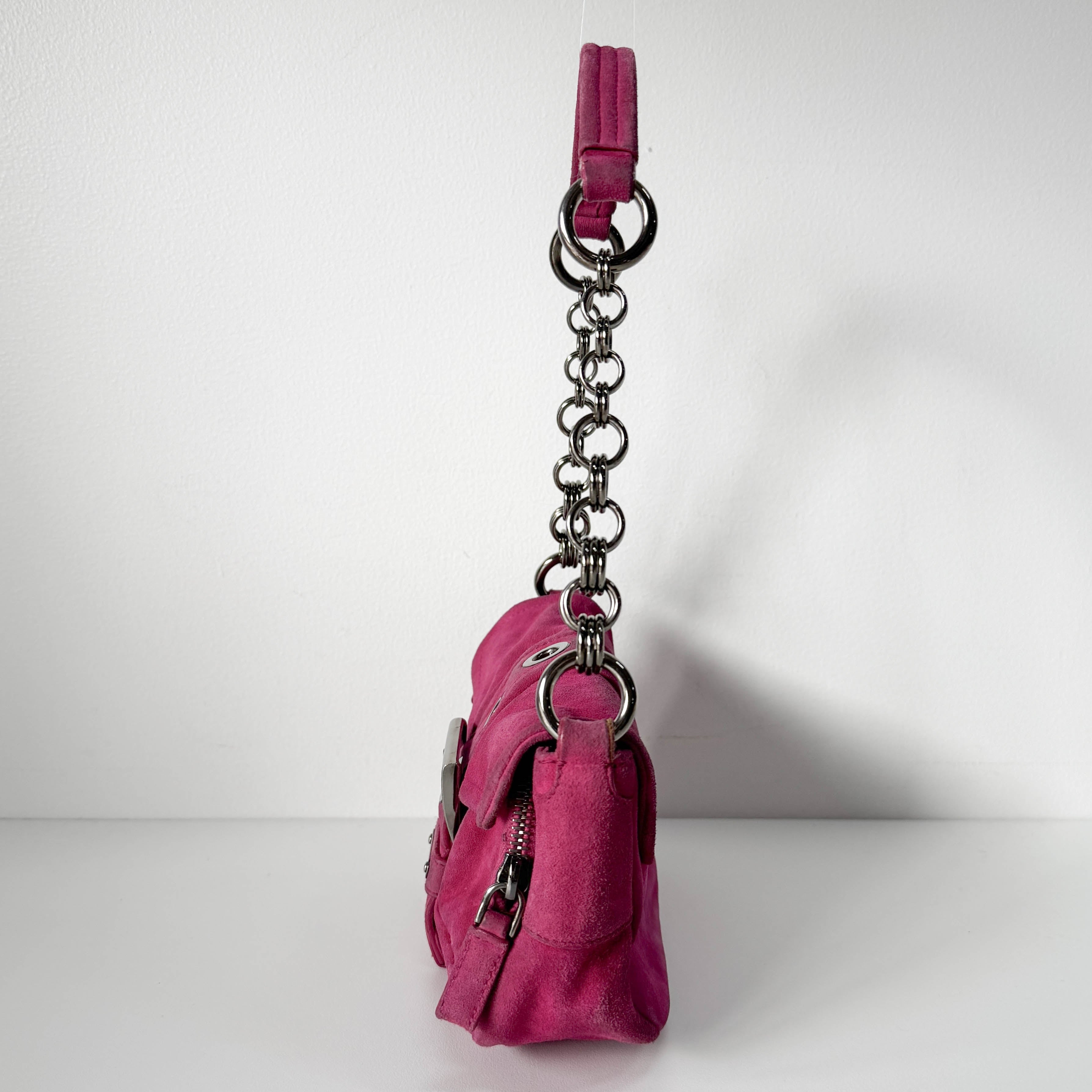 Pink Suede Chain Shoulder Bag