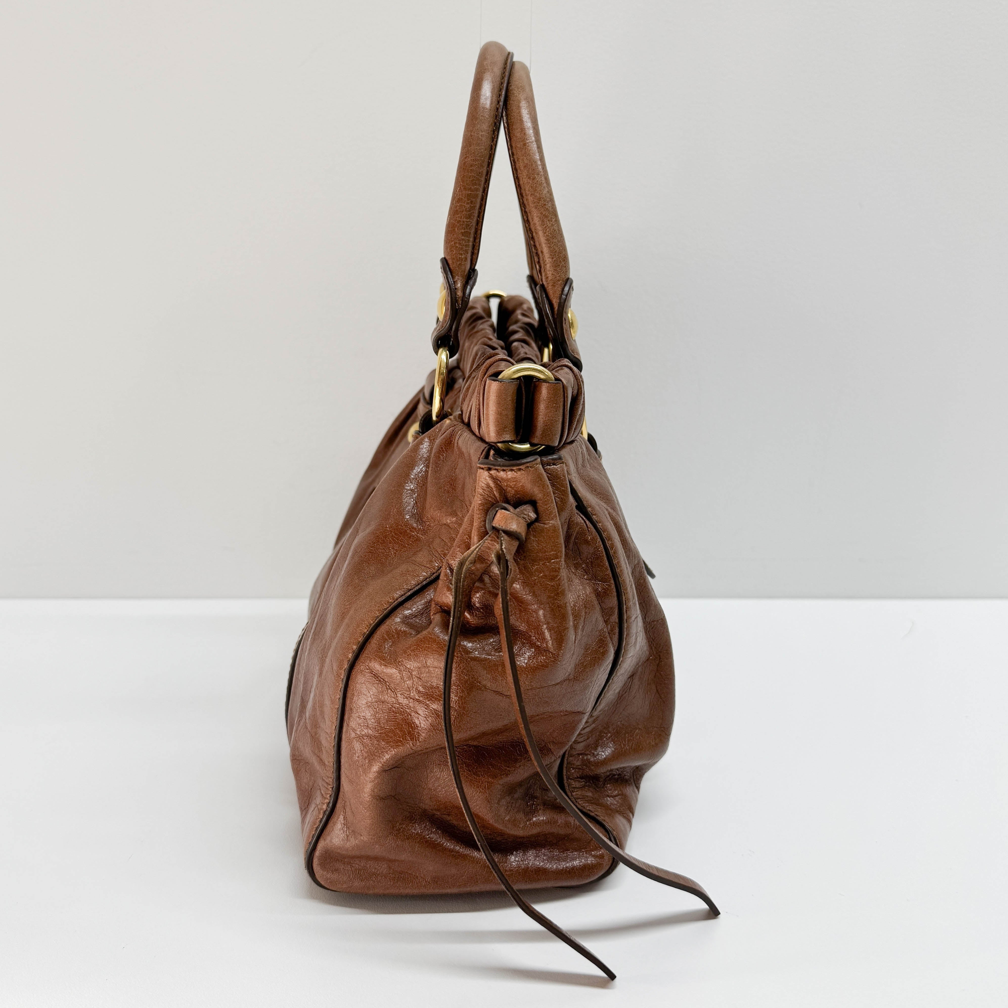 Vitello Brown Leather Two Way Bag