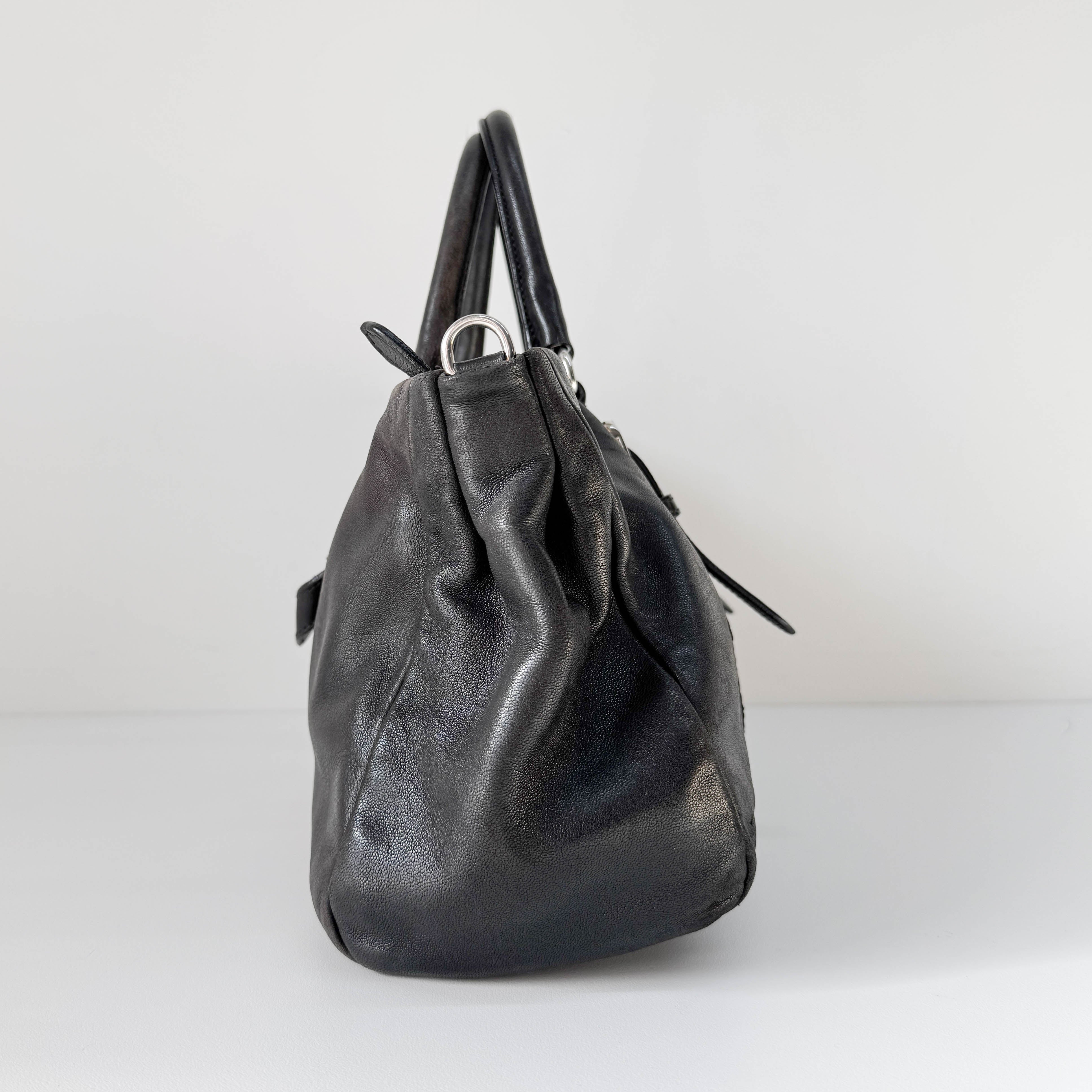Vintage Black Leather Hand Bag