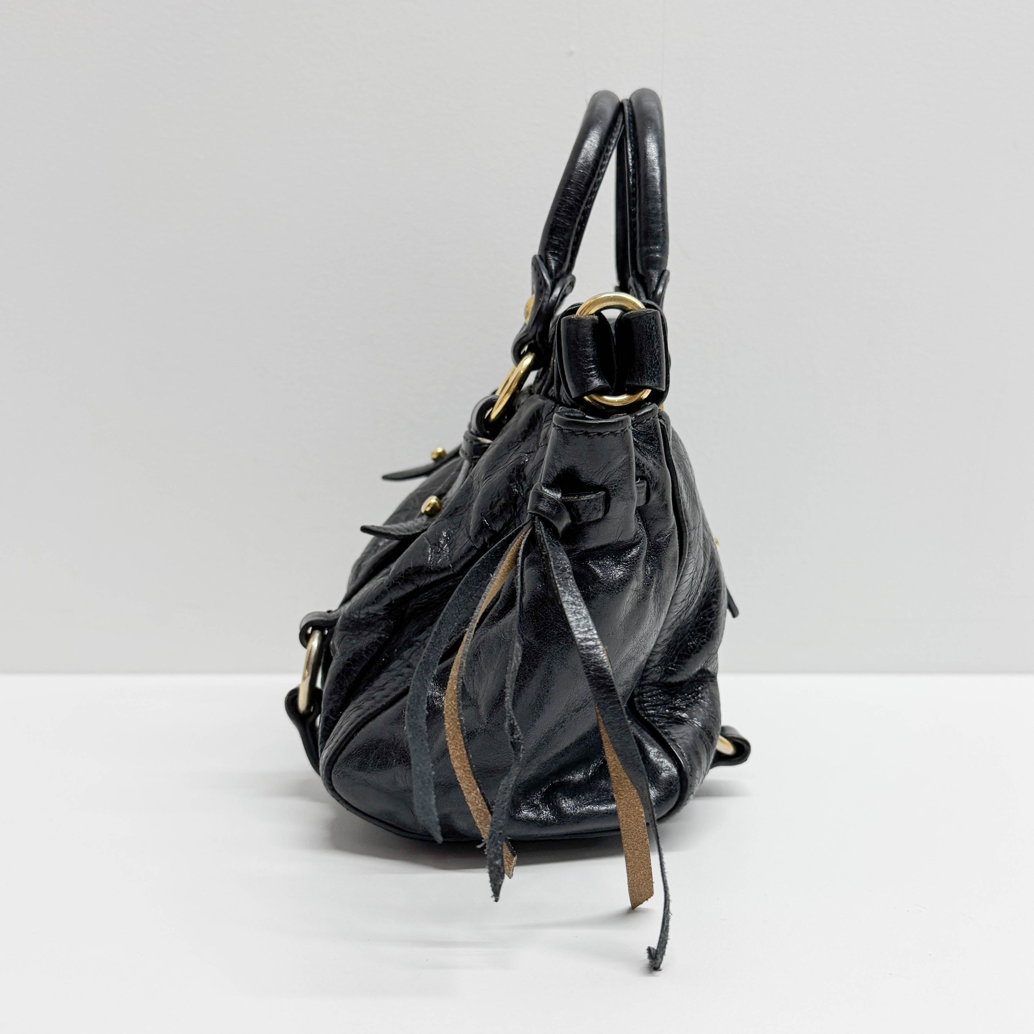 Mini Vitello Bauletto Black Leather Two Way Bag