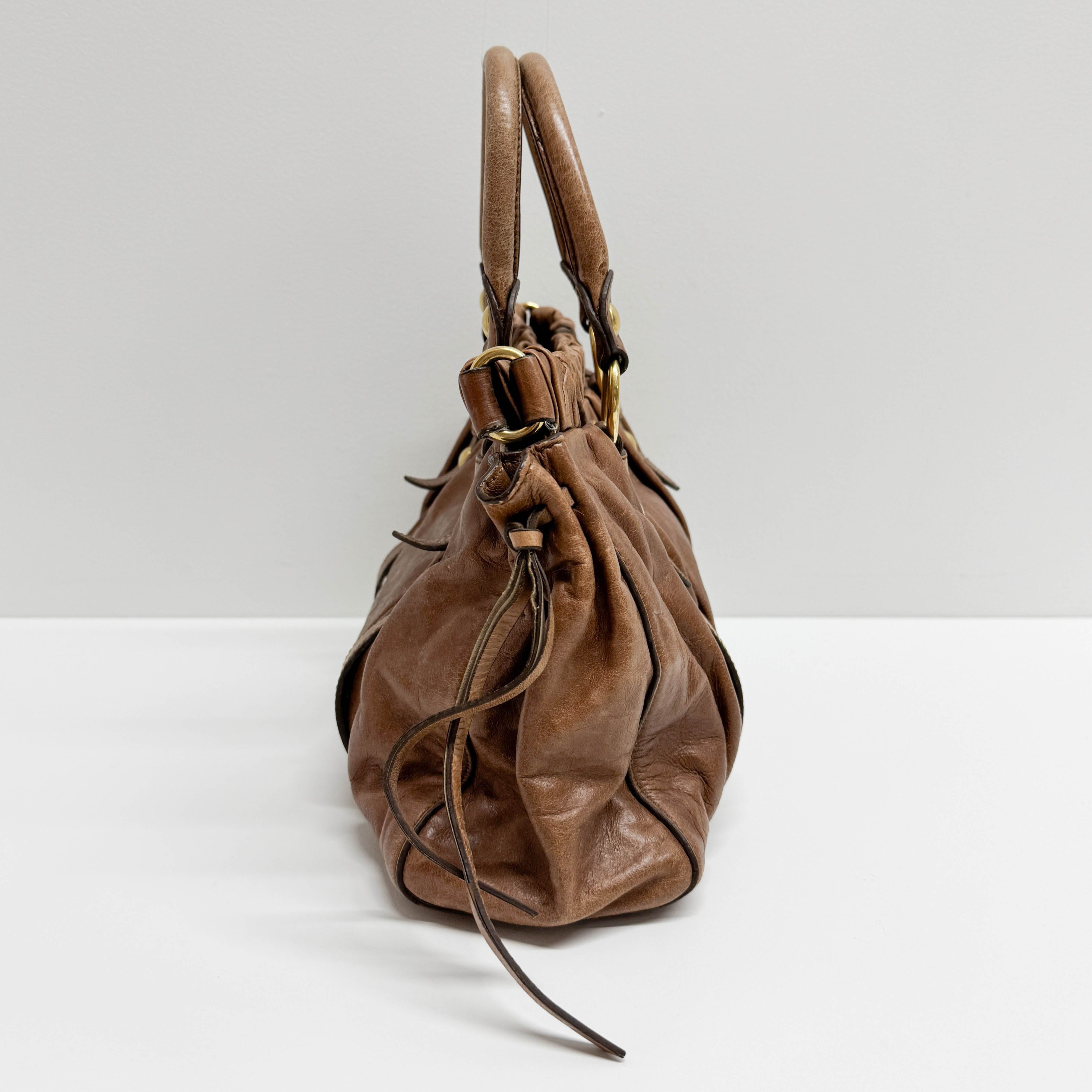 Vitello Bauletto Brown Leather Two Way Bag