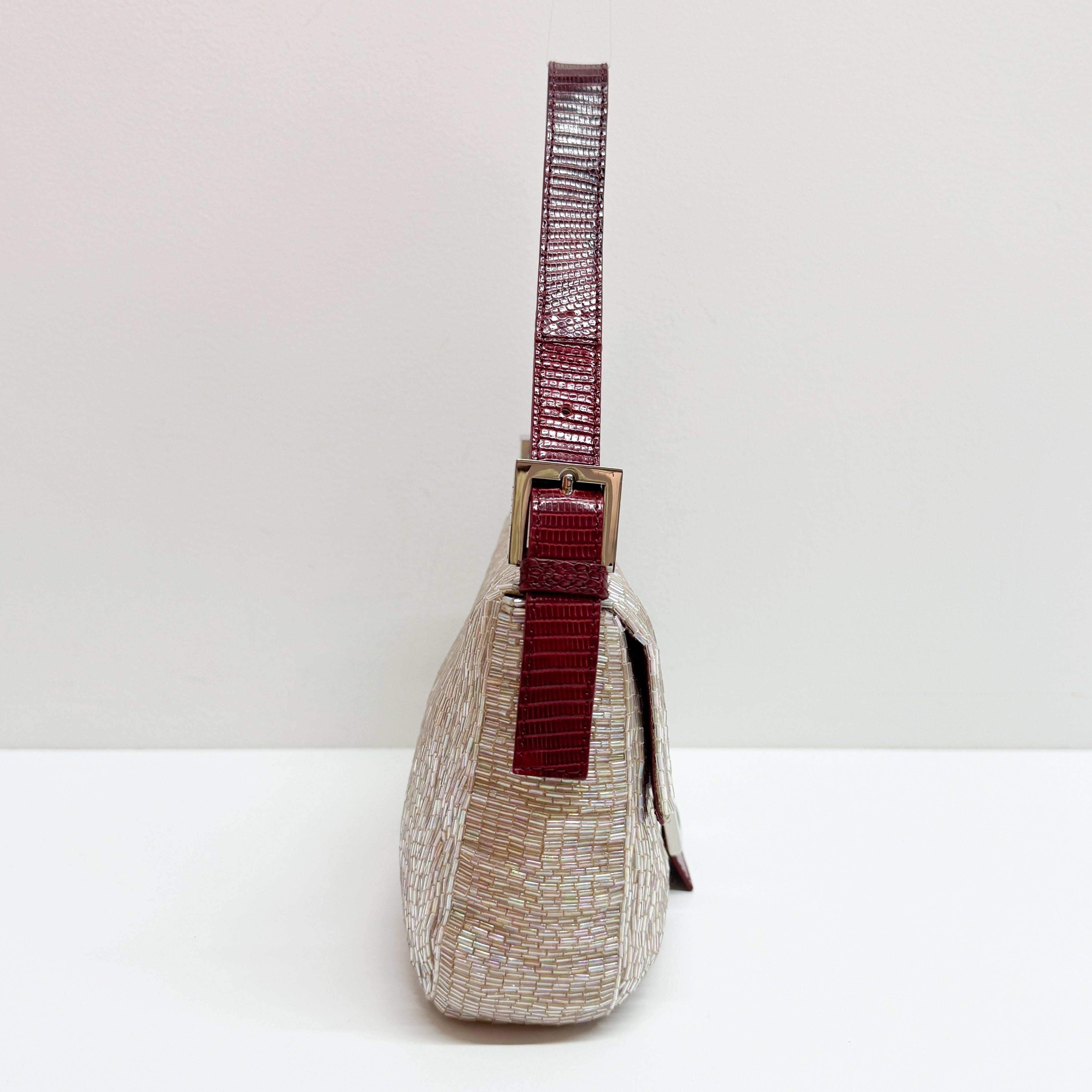 Baguette Neutral Beaded Shoulder Bag