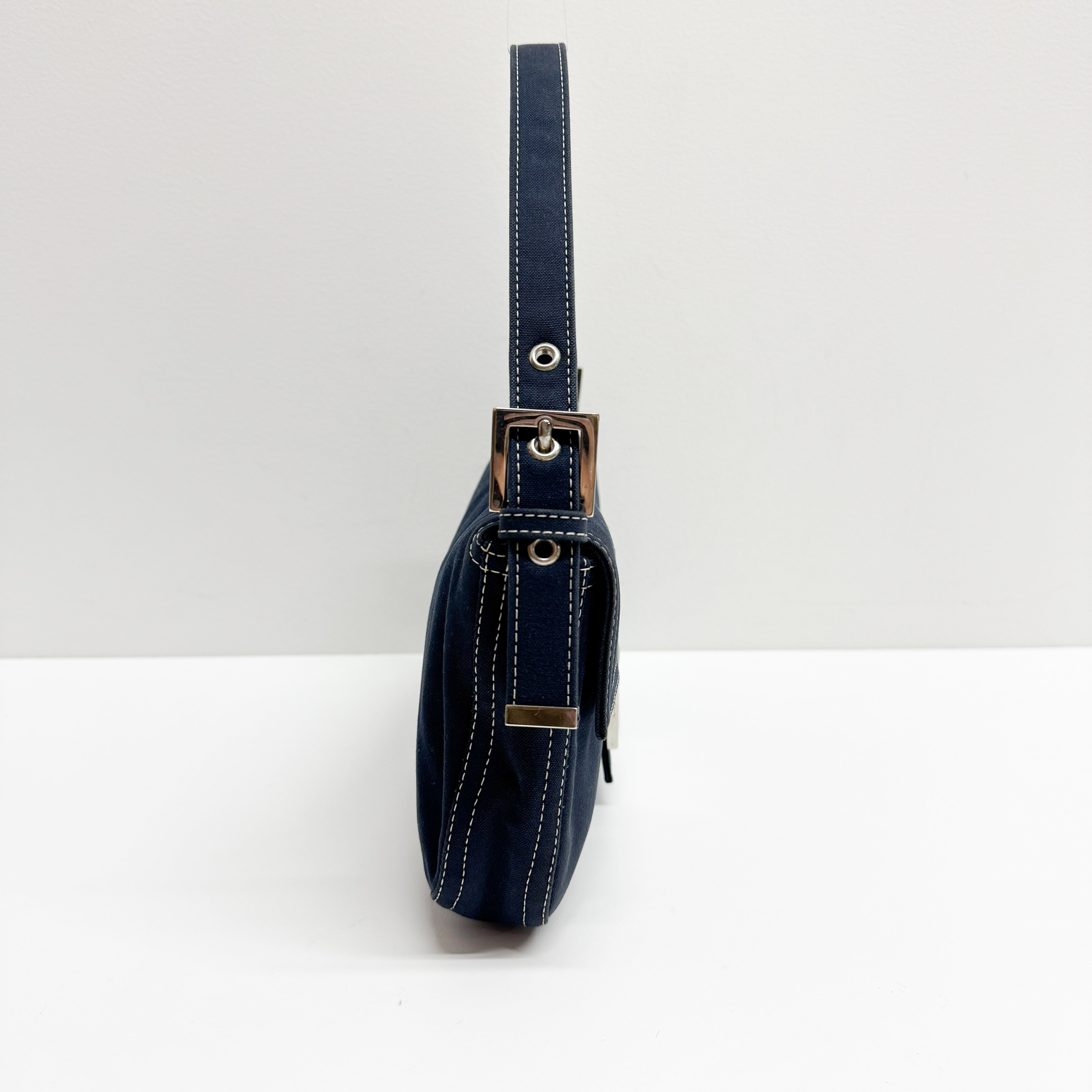 Baguette Navy Cotton Shoulder Bag