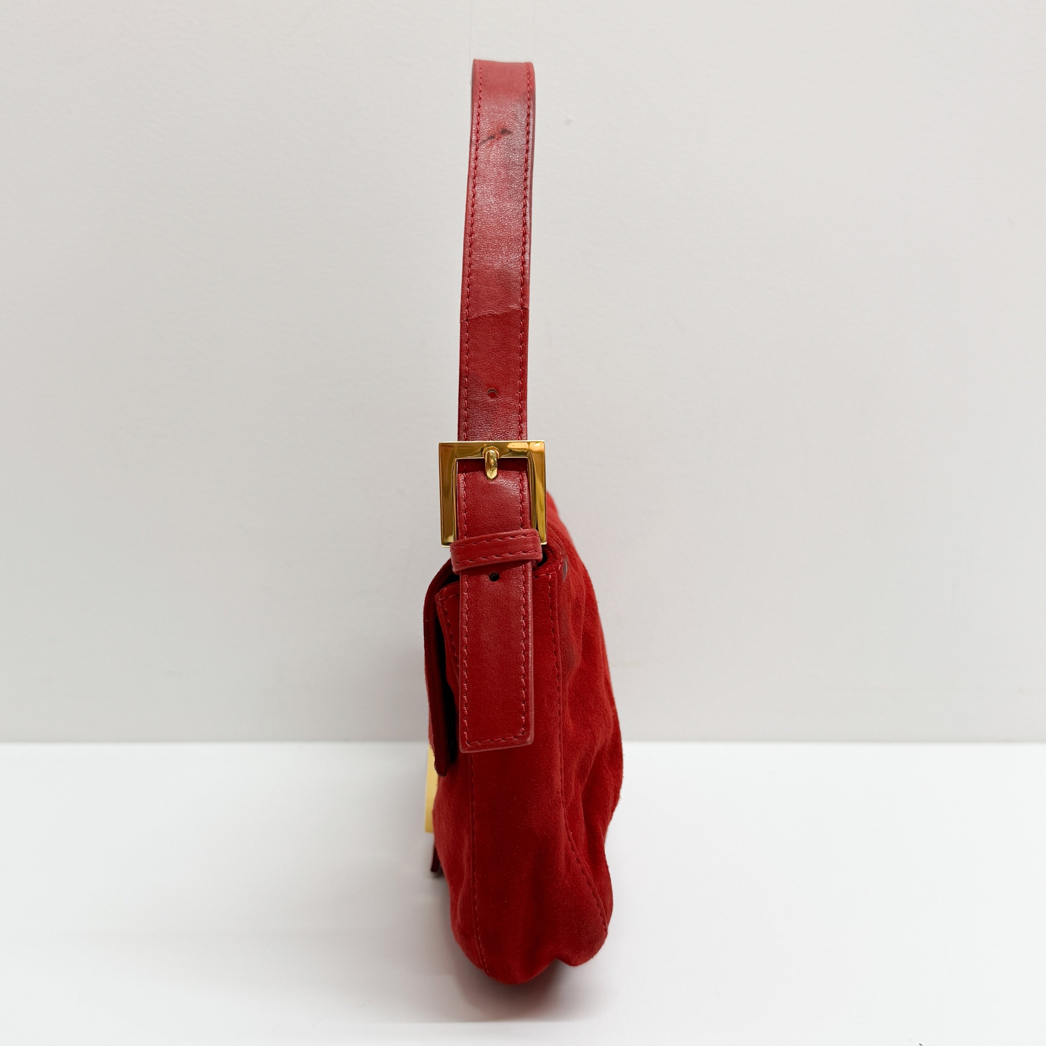 Baguette Red Suede Shoulder Bag