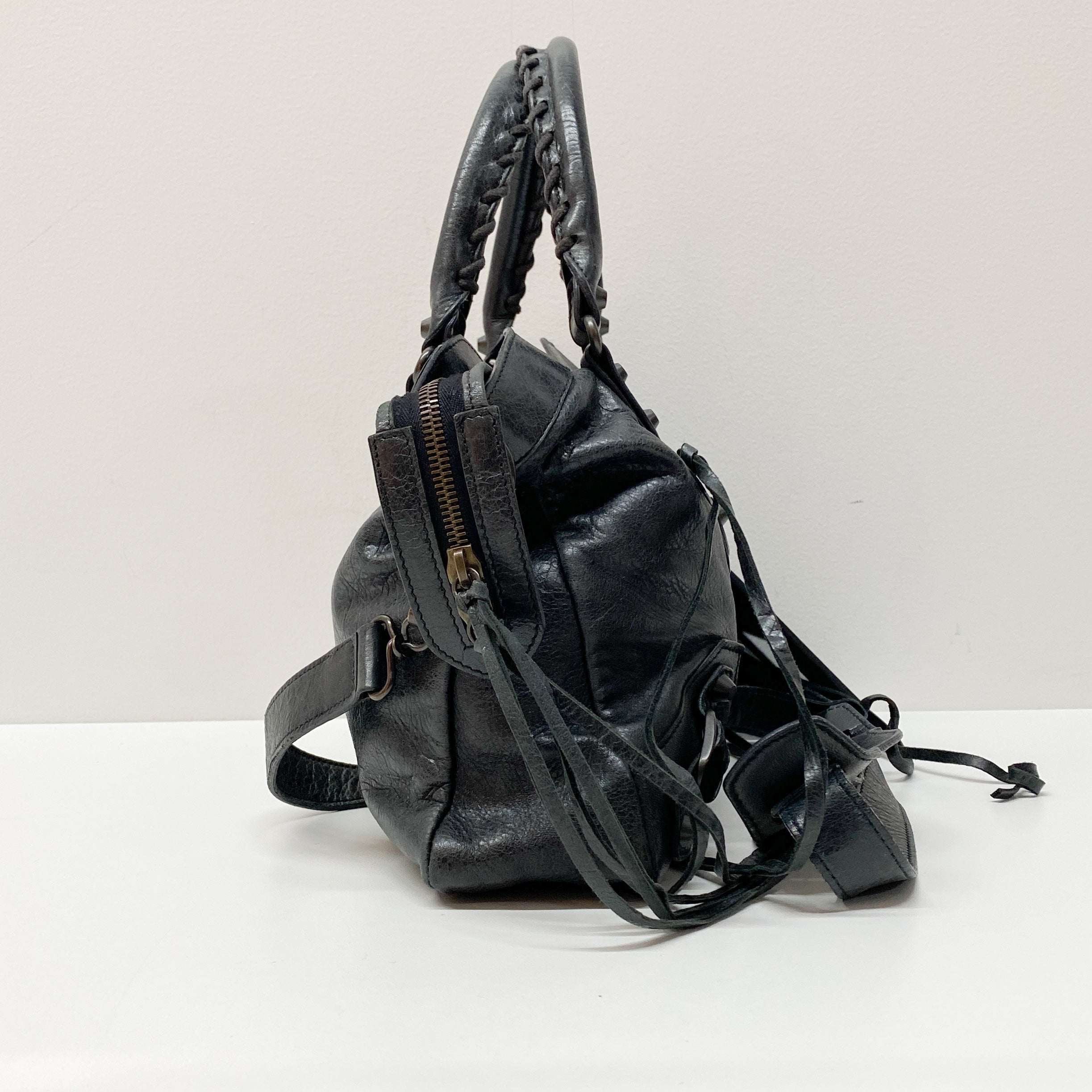 The Town Black Leather Two Way Bag