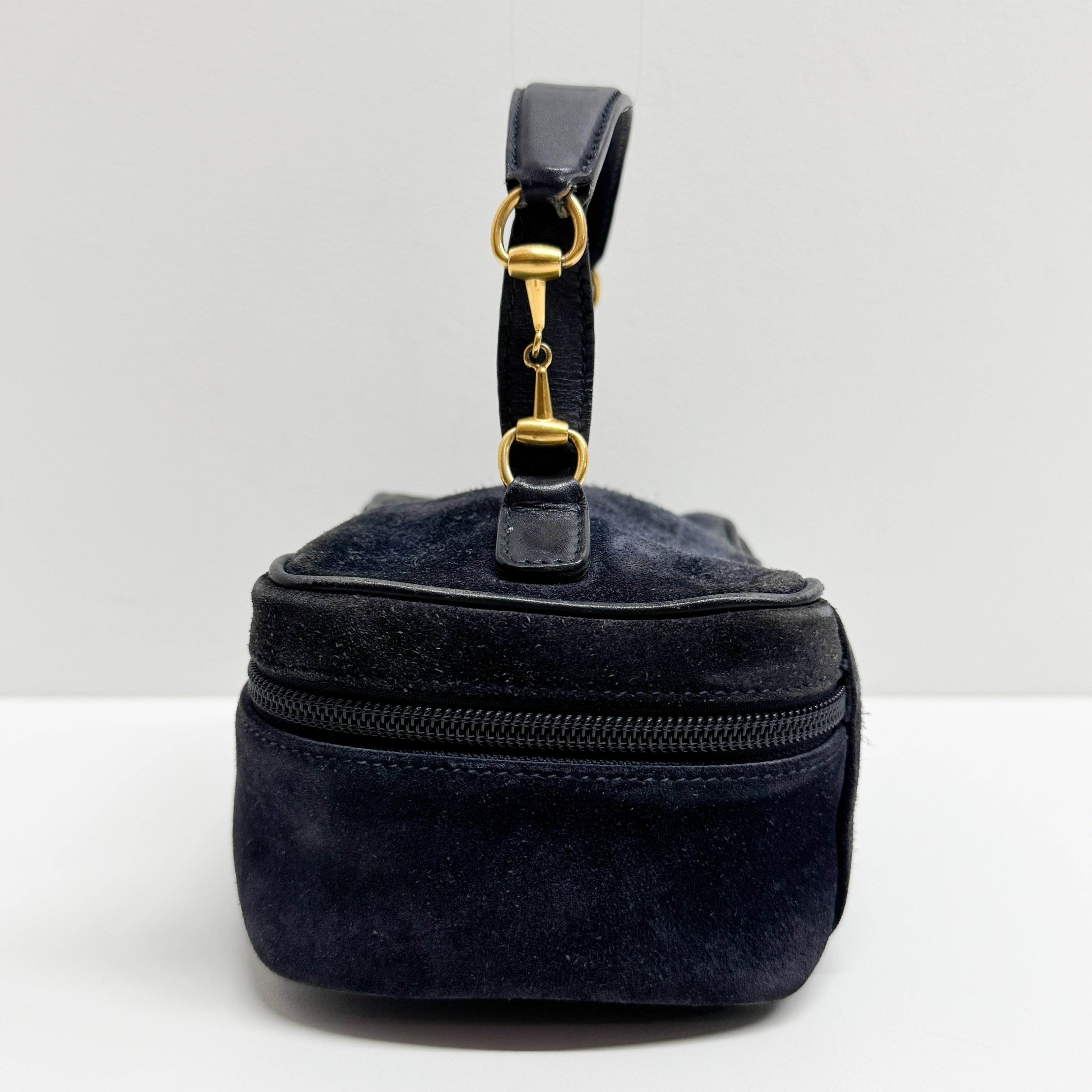 Horsebit Navy Blue Suede Pouch