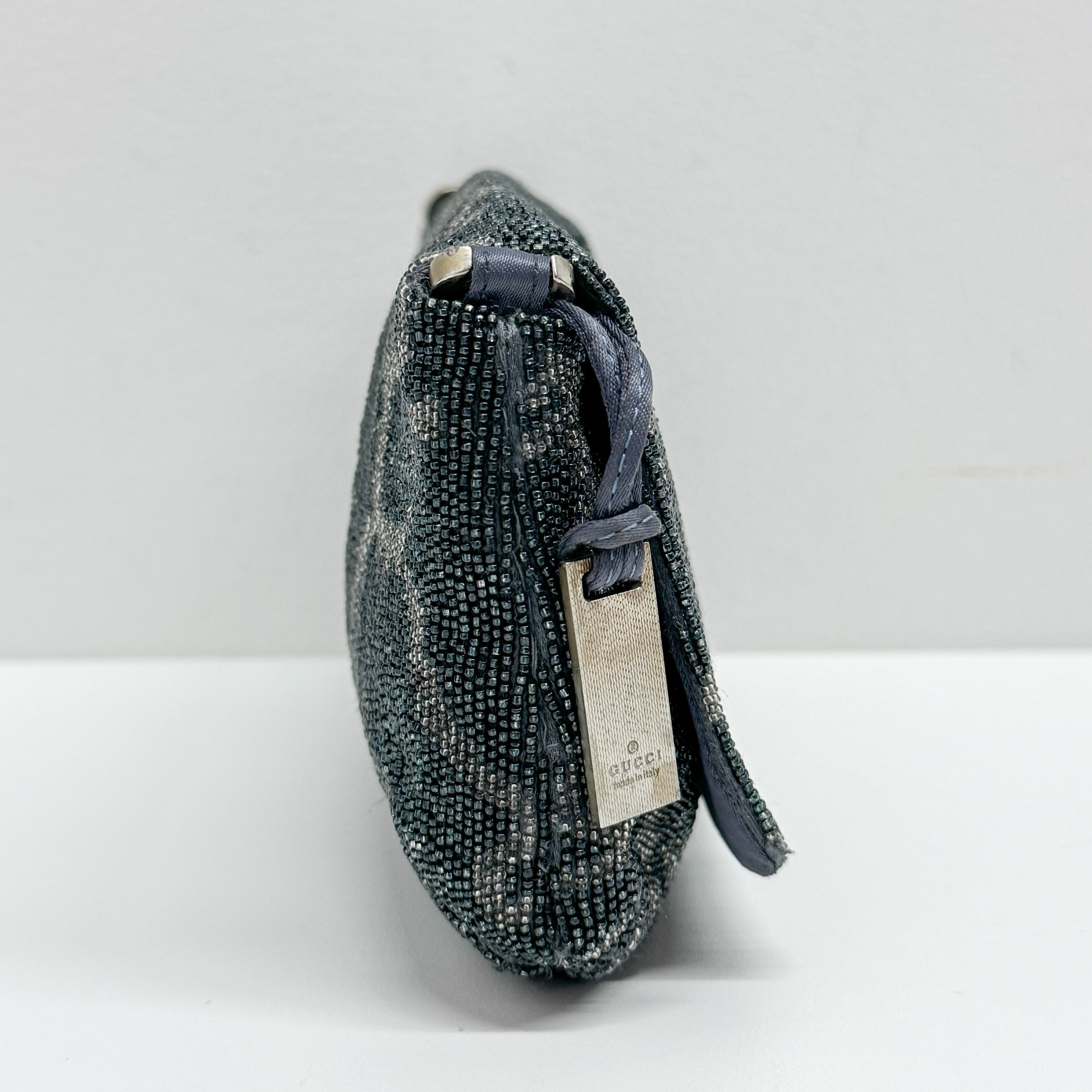 Navy Beaded Chain Shoulder Bag