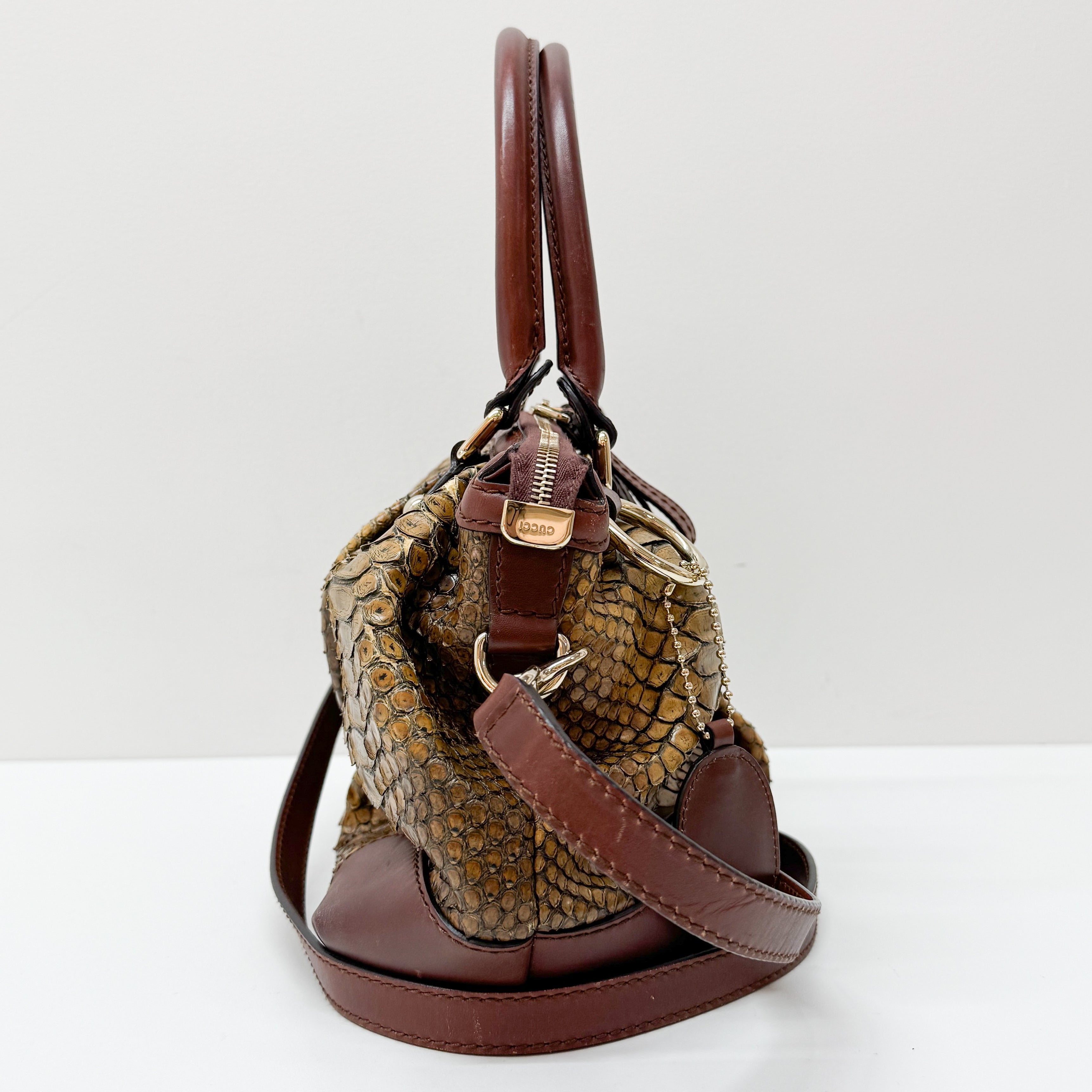 Sukey Brown Embossed Python Two-Way Bag