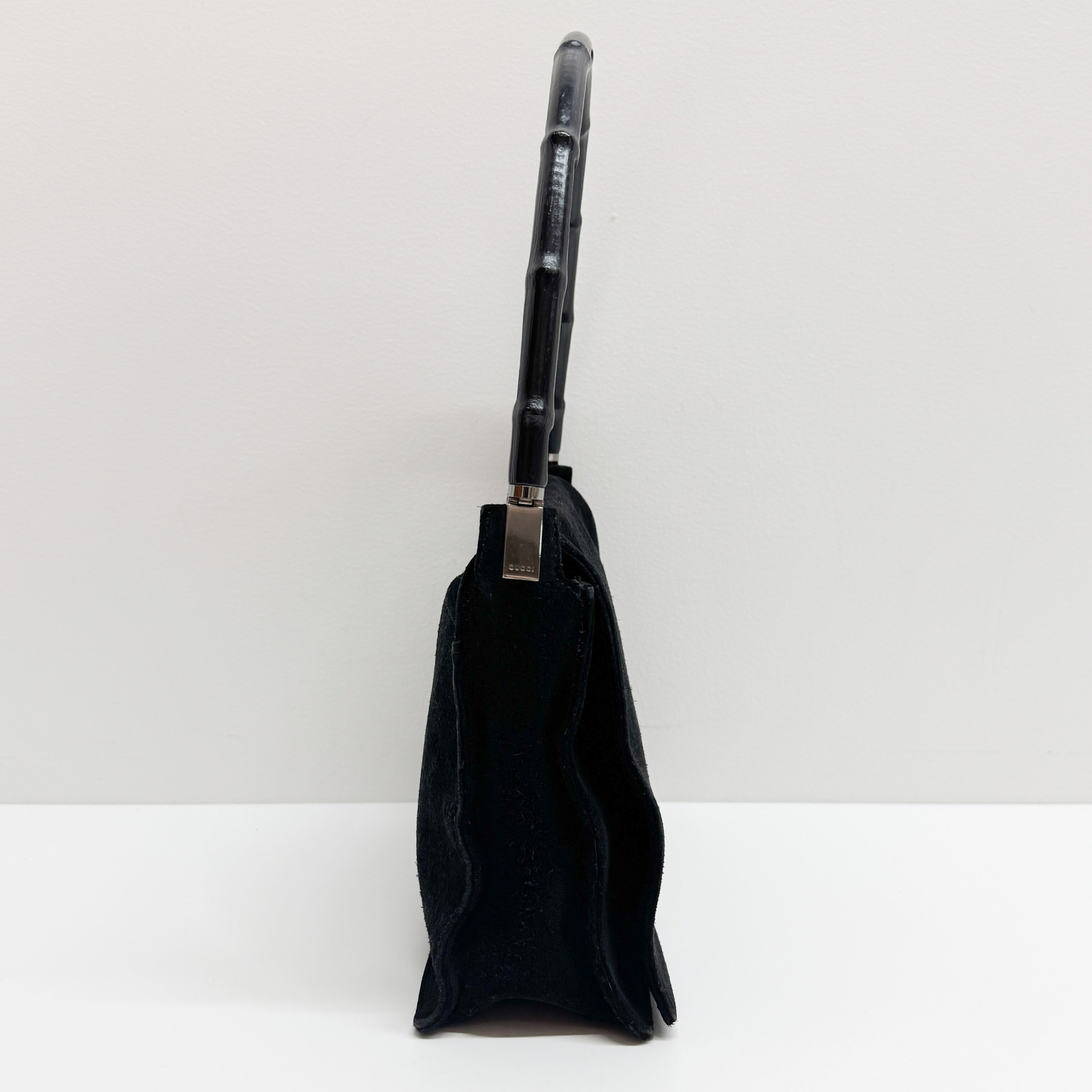 Bamboo Black Suede Shoulder Bag
