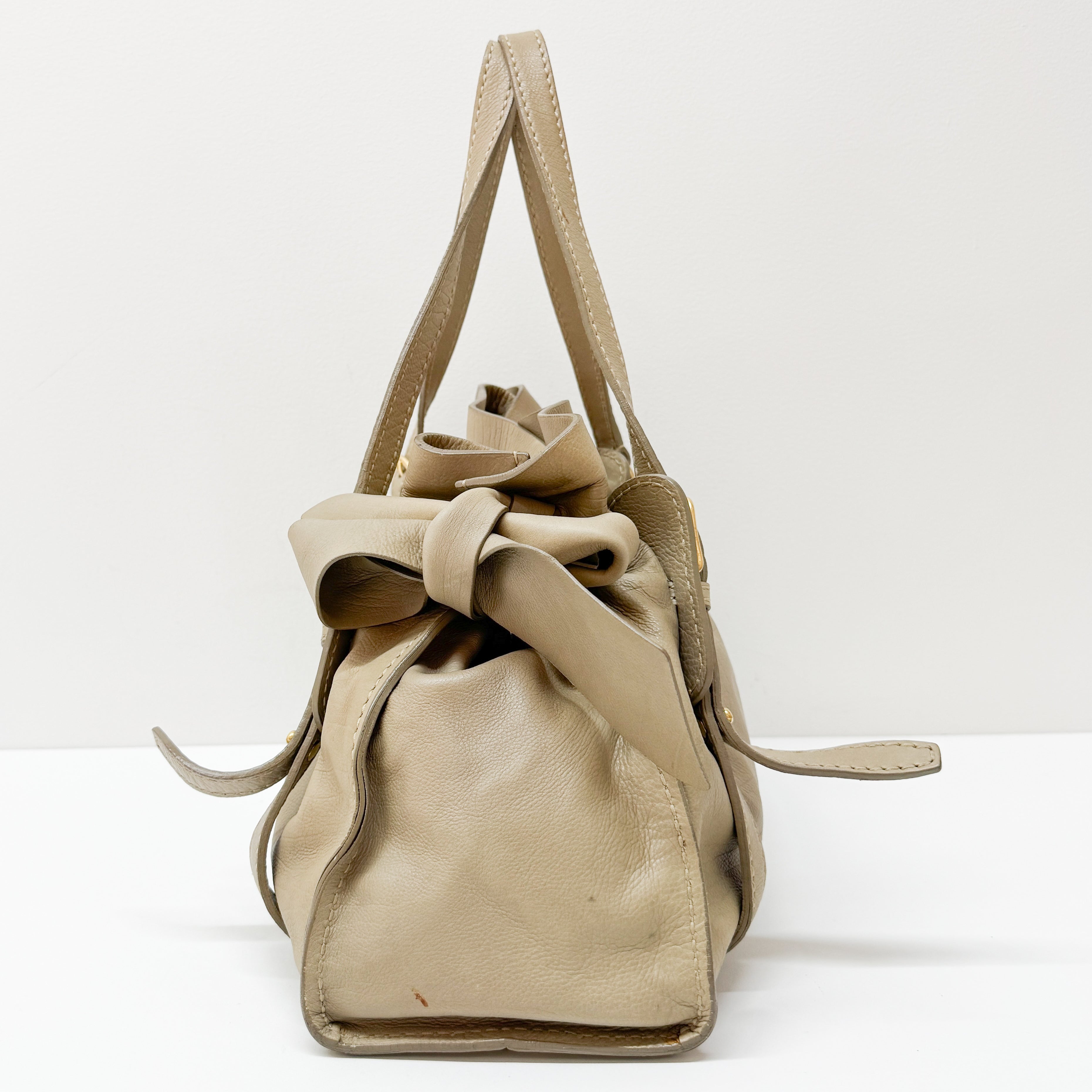 Vintage Beige Leather Shoulder Bag