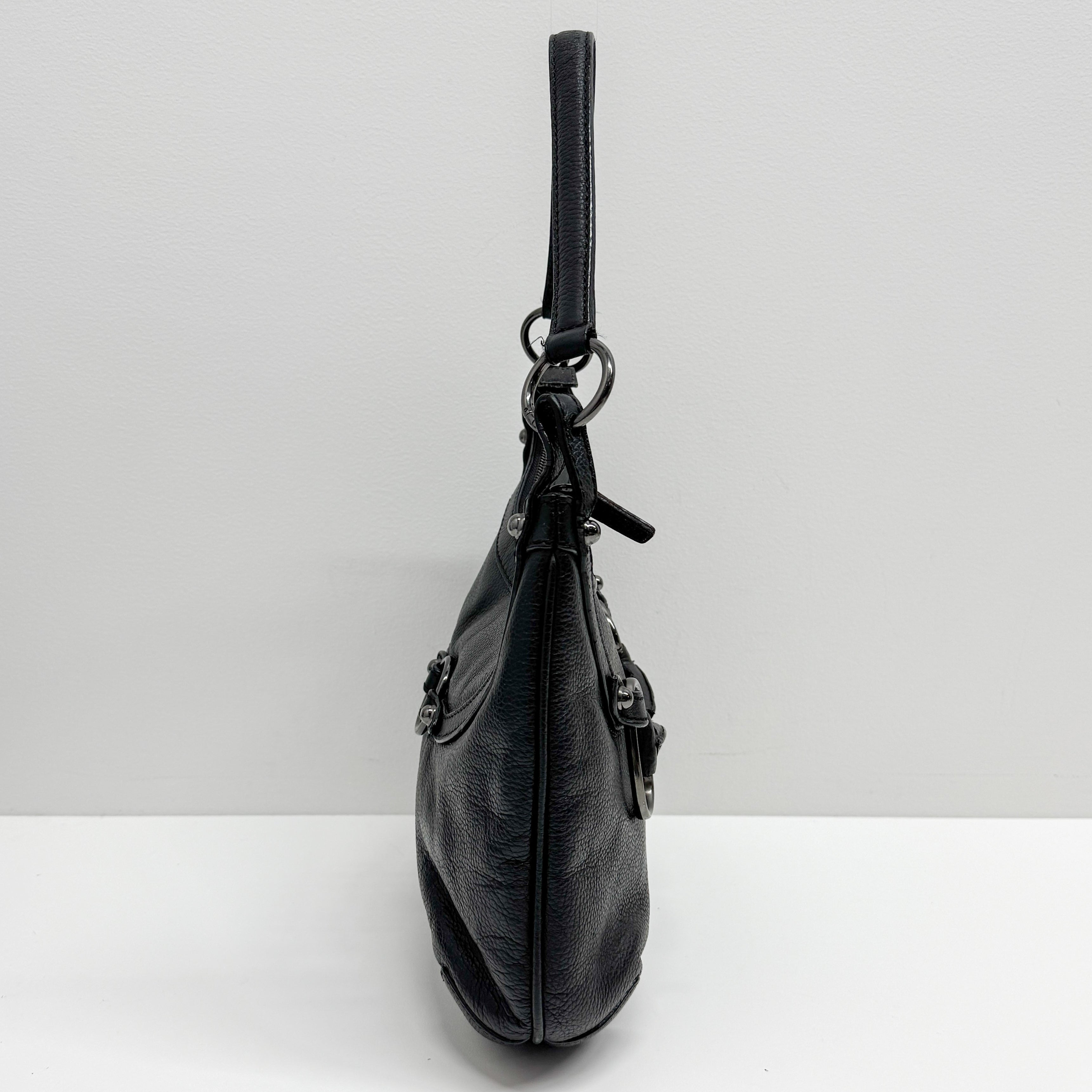 Horsebit Black Leather Shoulder Bag