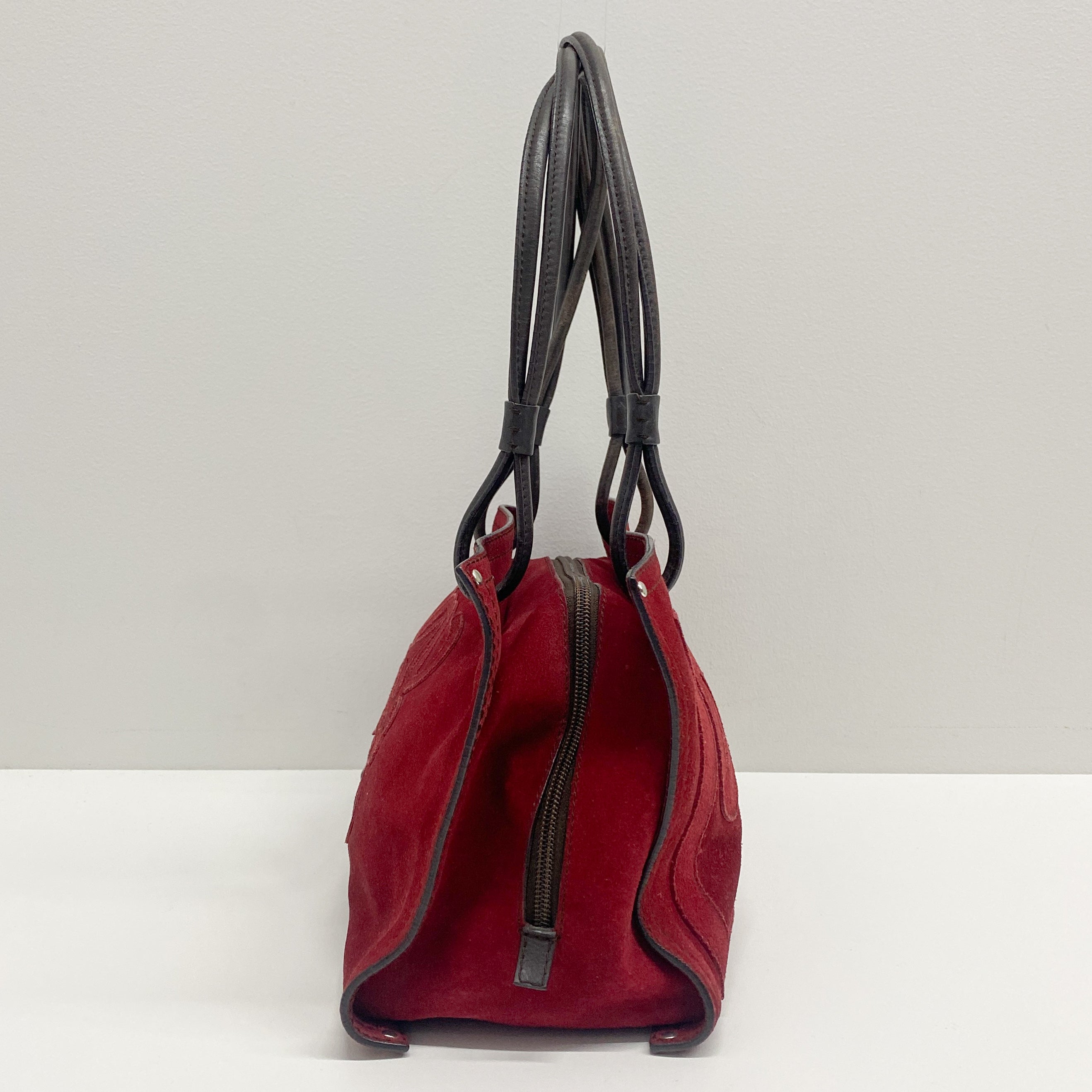 Vintage Red Suede Shoulder Bag