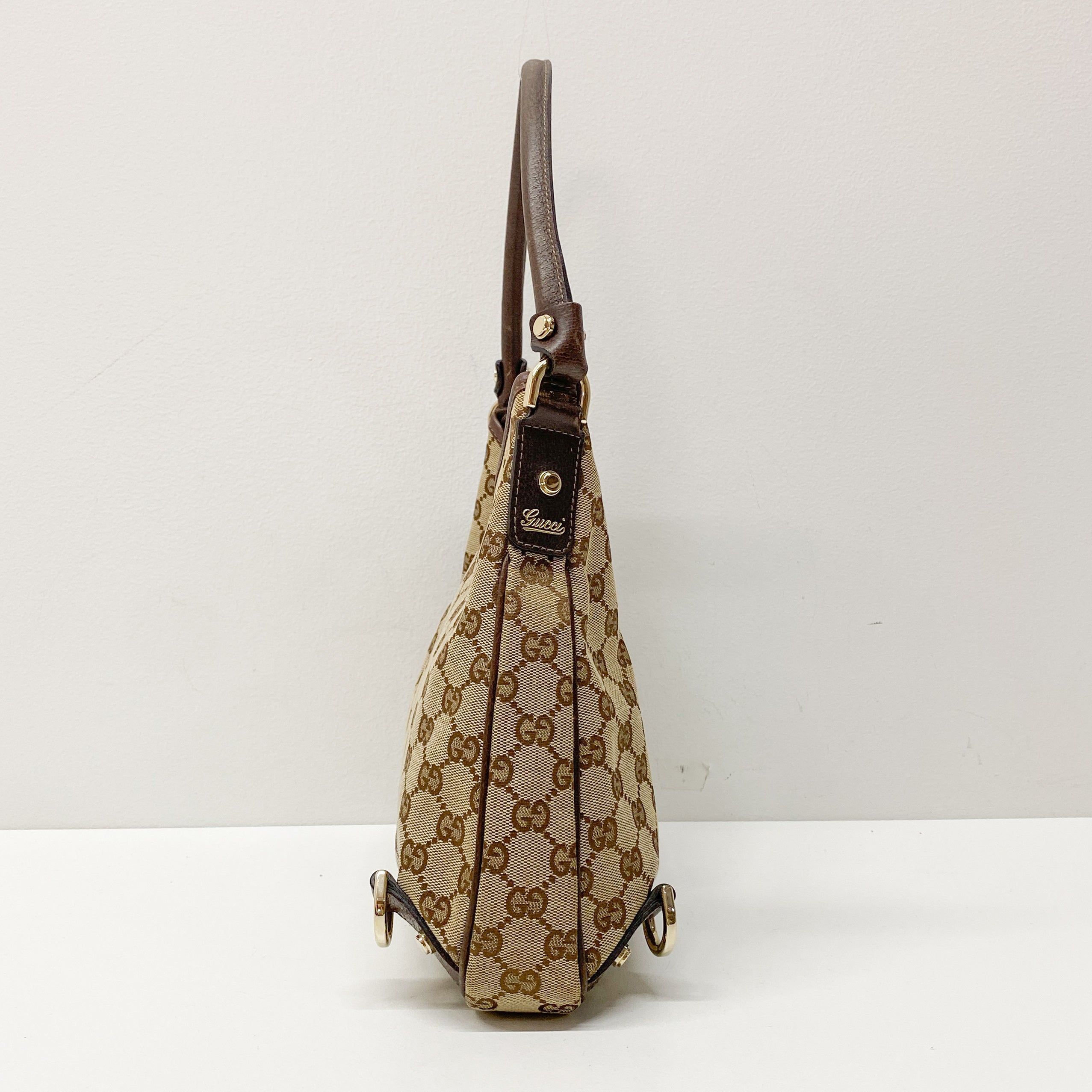 Abbey D-Ring GG Brown Canvas Hobo Bag