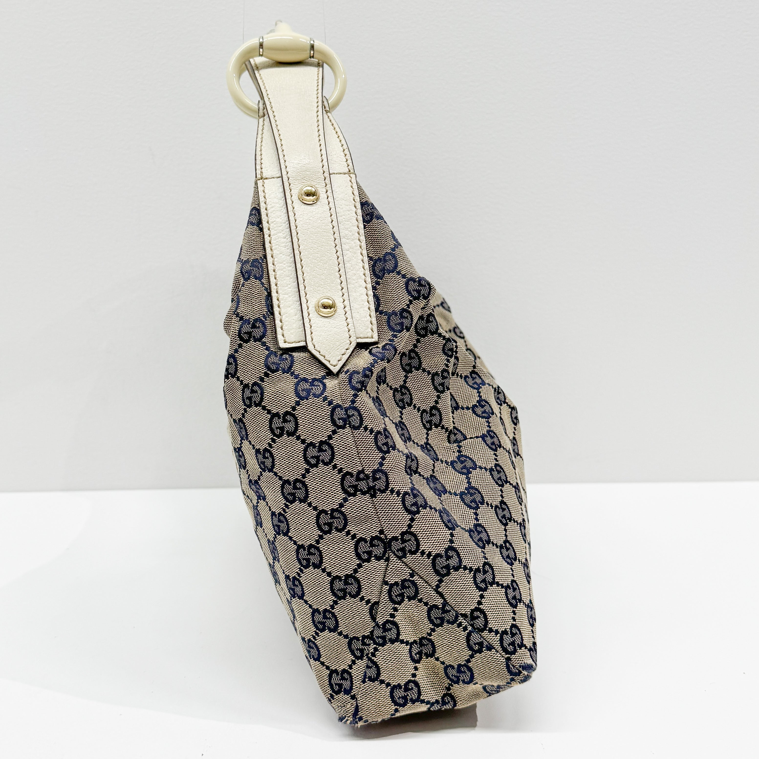 Horsebit Beige Canvas Shoulder Bag