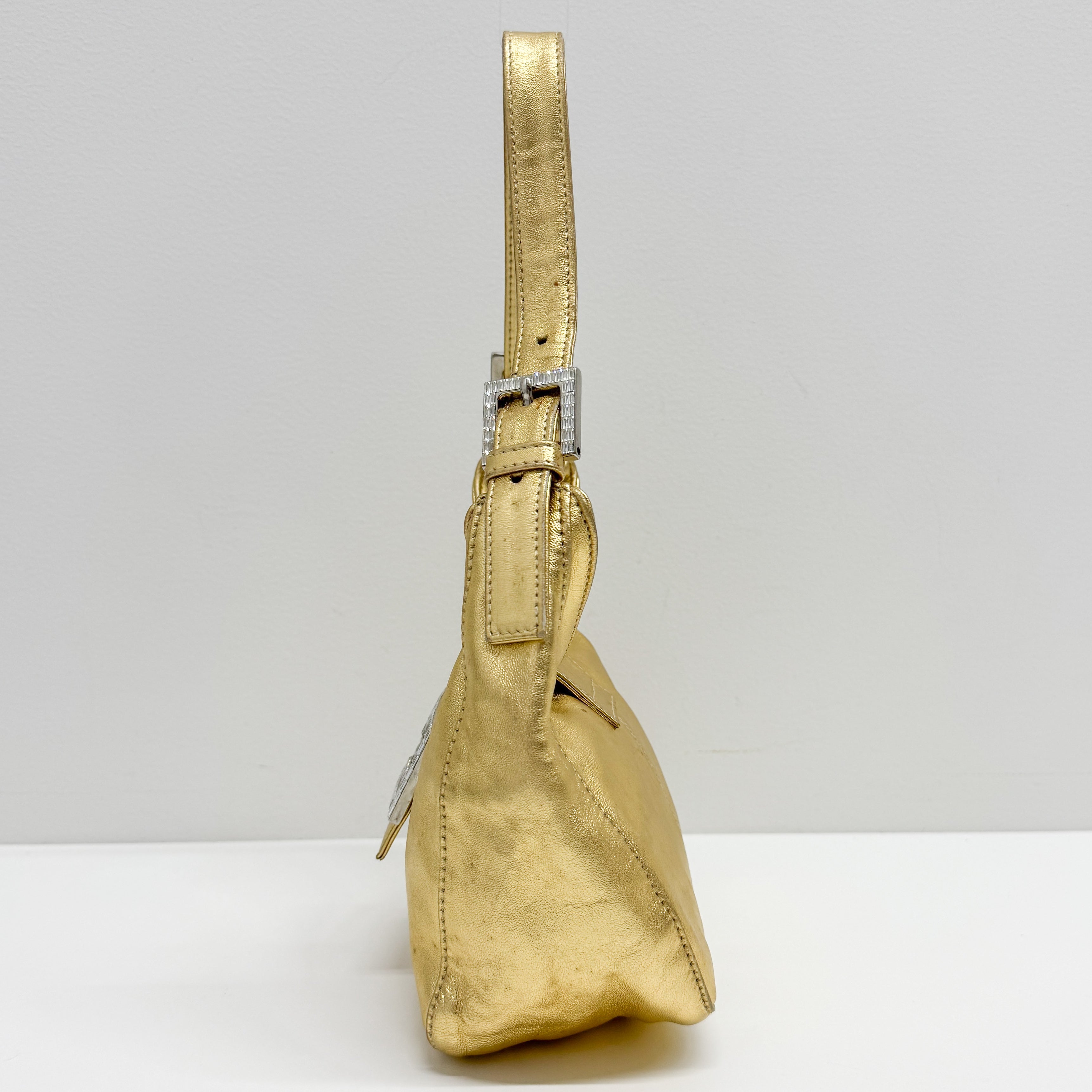 Mini Gold Leather Hobo Shoulder Bag