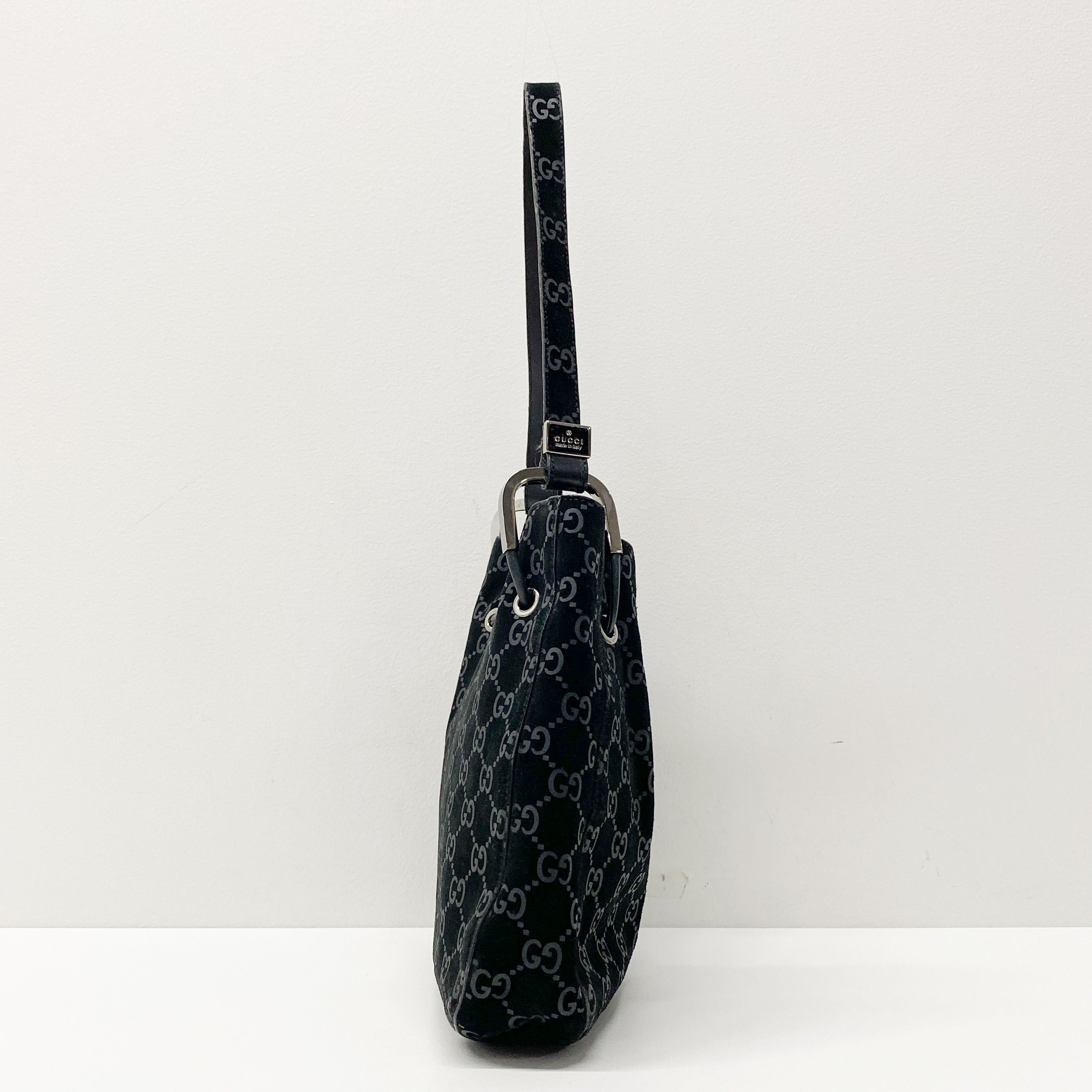 GG Black Suede Bucket Shoulder Bag