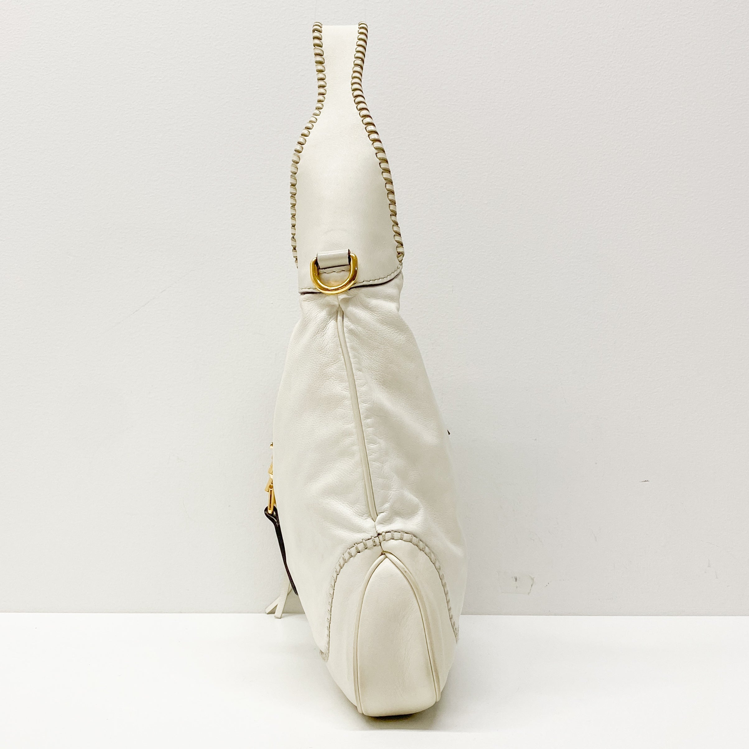 Jackie White Leather Shoulder Bag