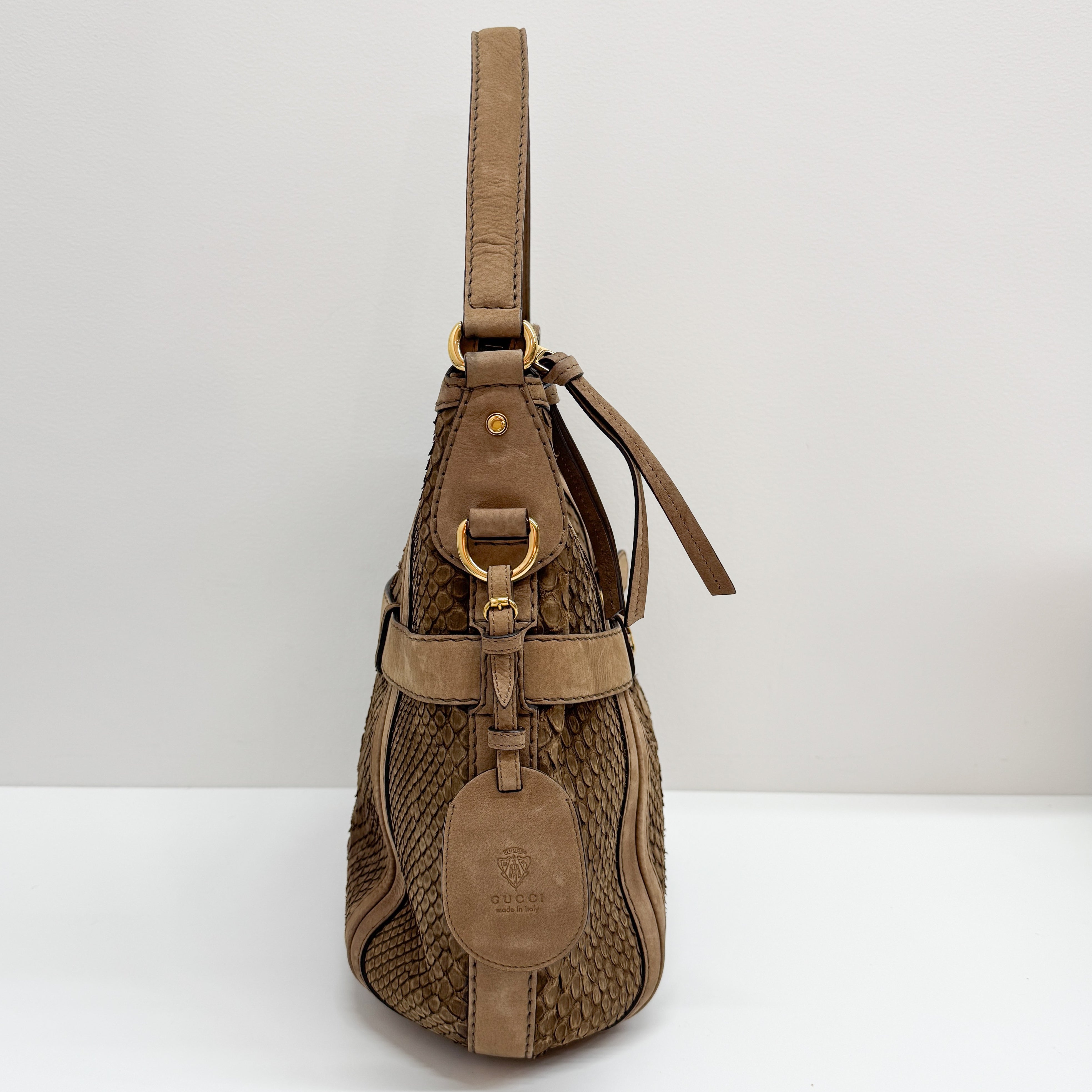Wave Brown Python Embossed Leather Shoulder Bag