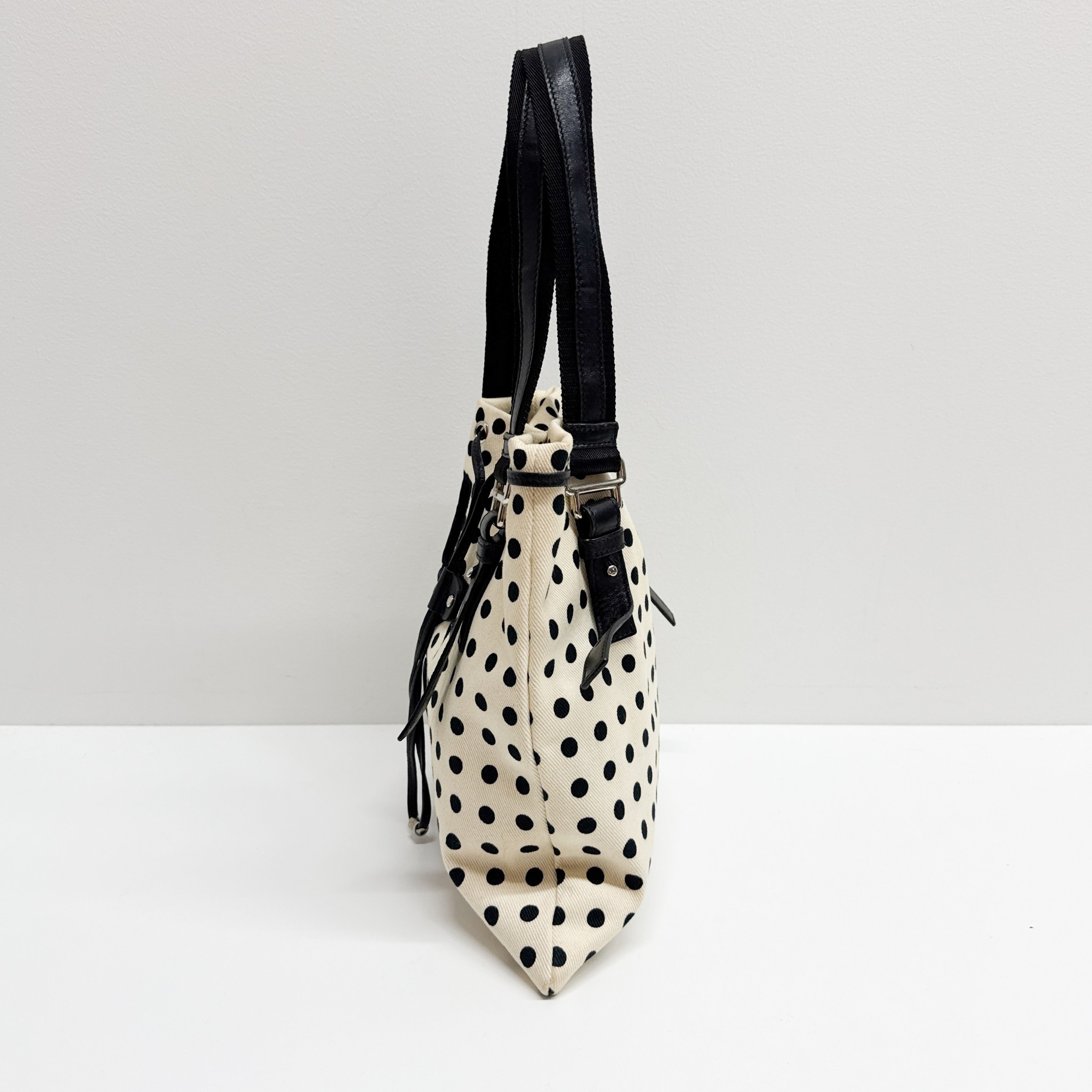 Blue Dotted White Cotton Tote Bag