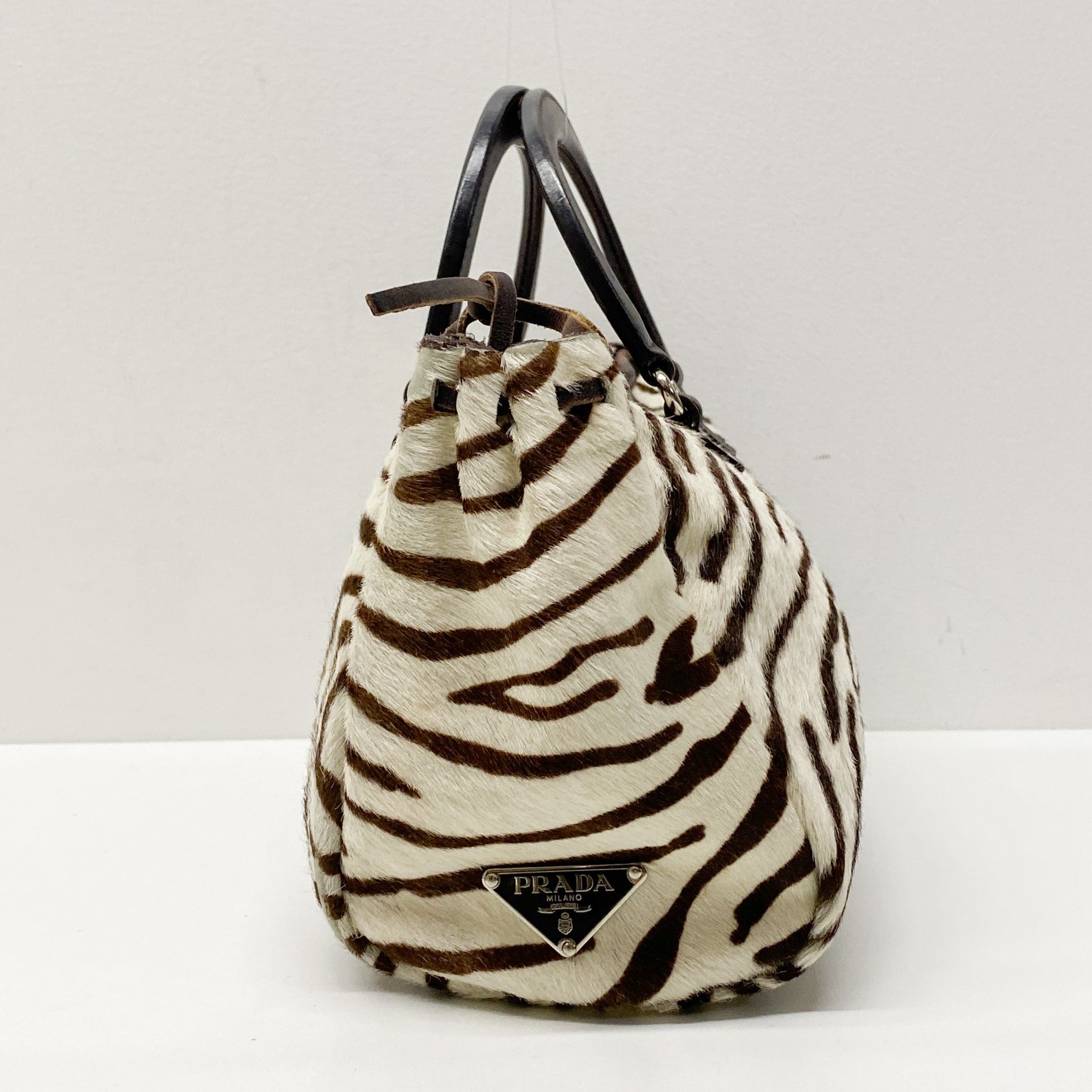 Brown Zebra Print Pony Hair Handbag